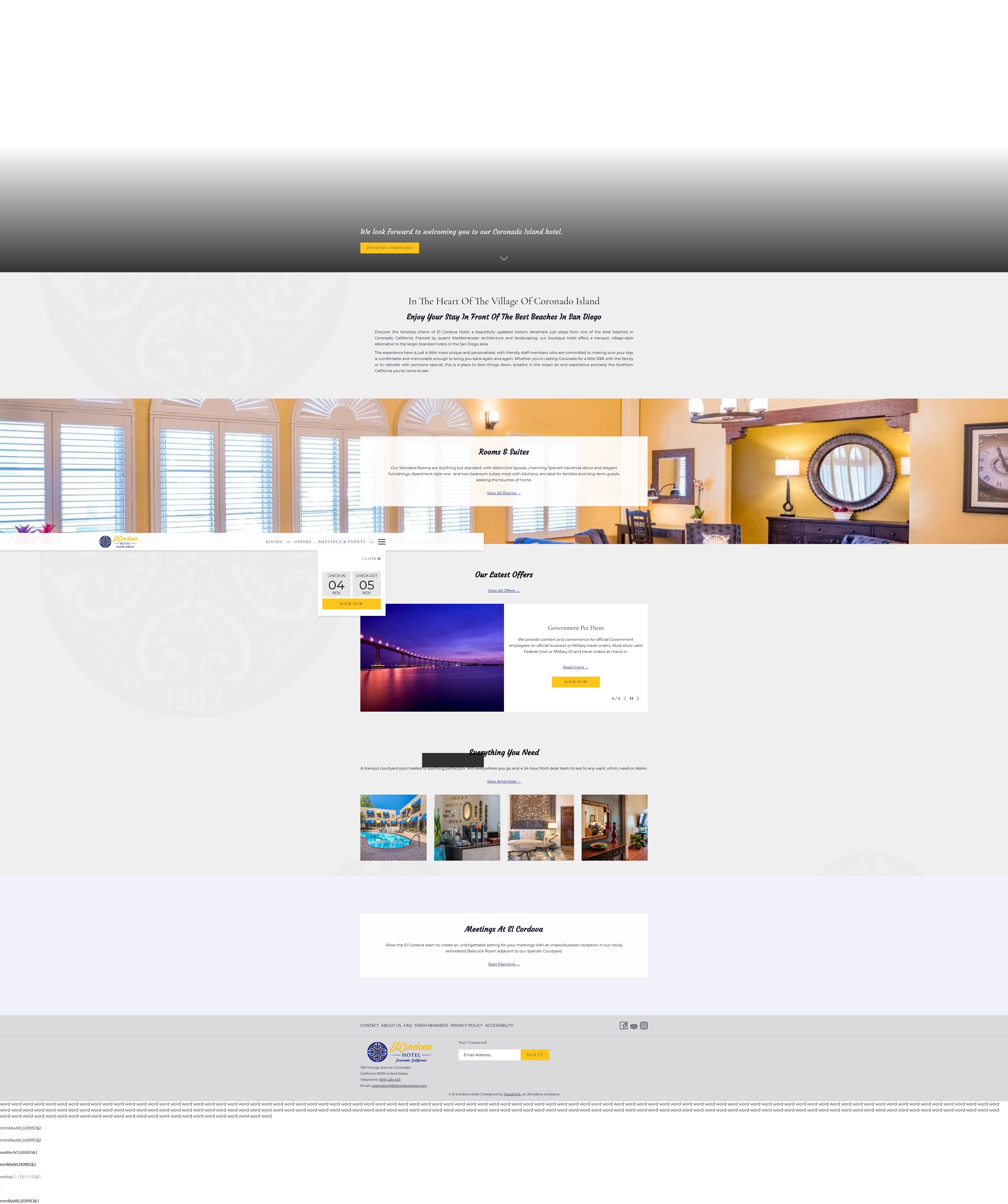 Screenshot of elcordovahotel.com