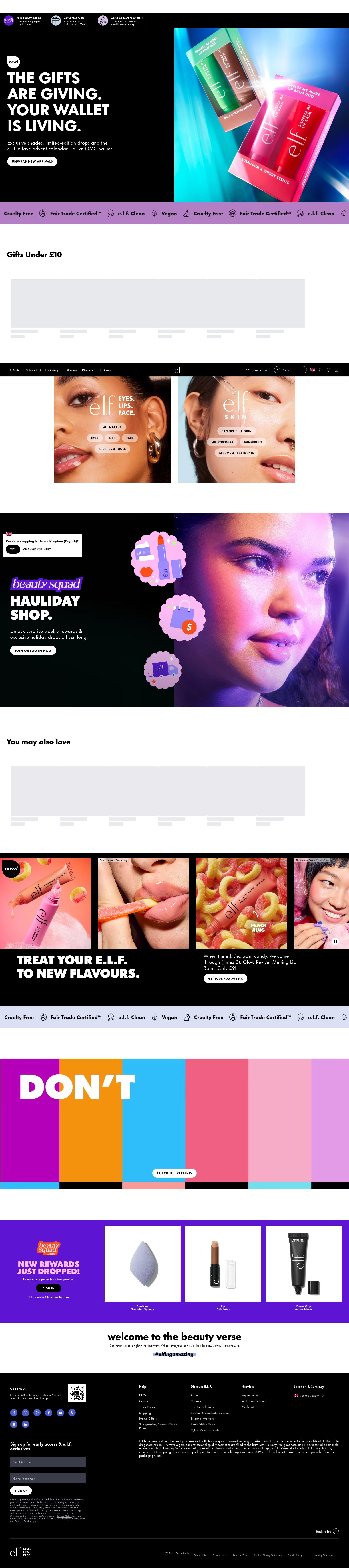 Screenshot of elfcosmetics.co.uk