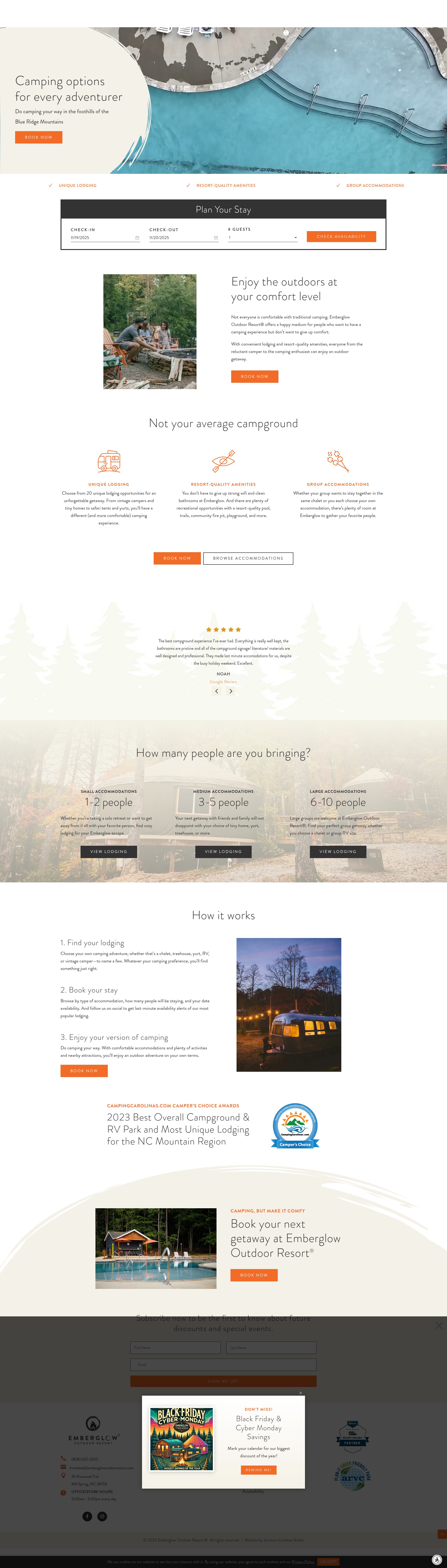 Screenshot of emberglowoutdoorresort.com
