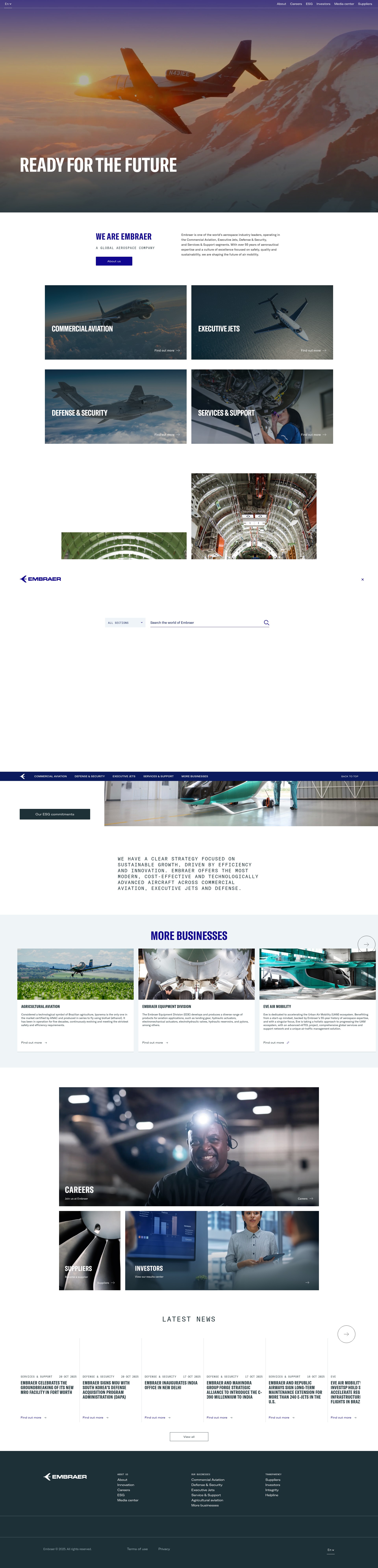 Screenshot of embraer.com