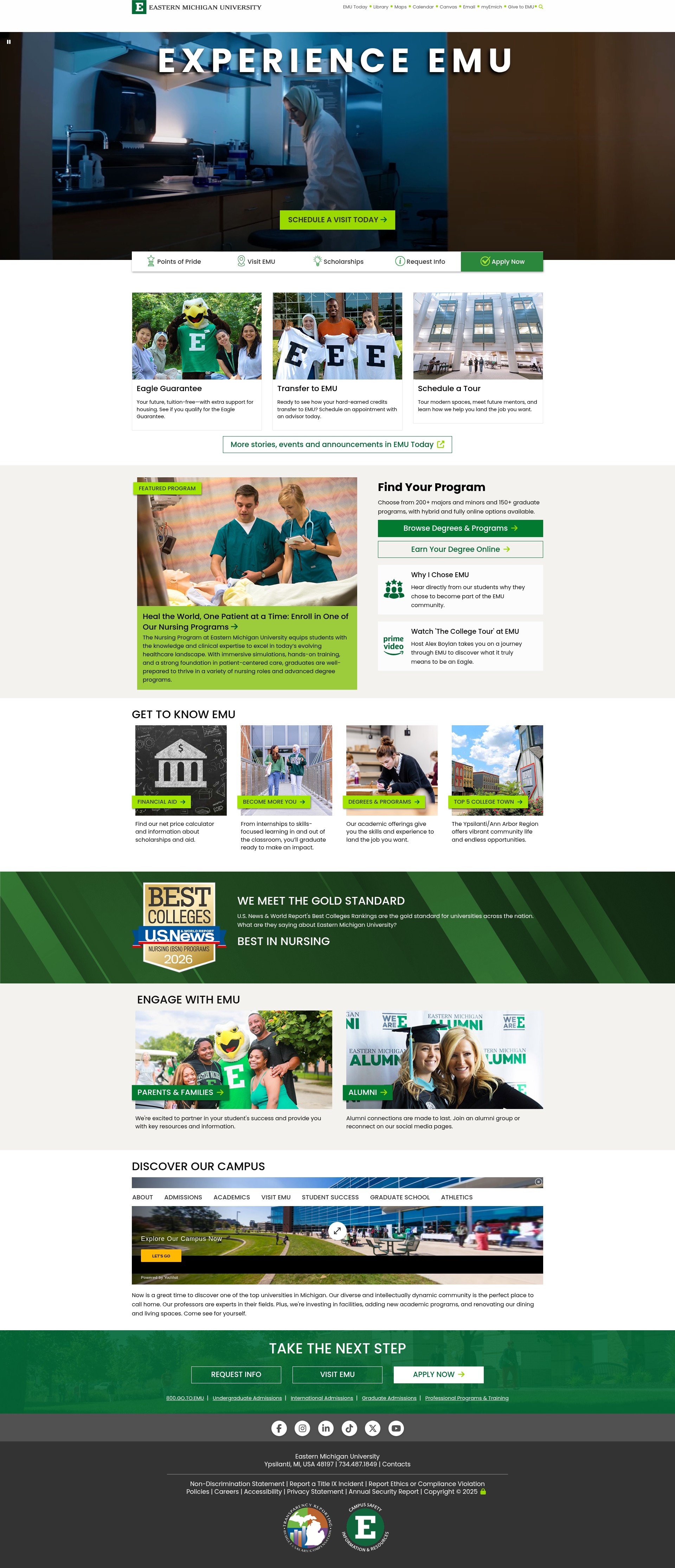 Screenshot of emich.edu