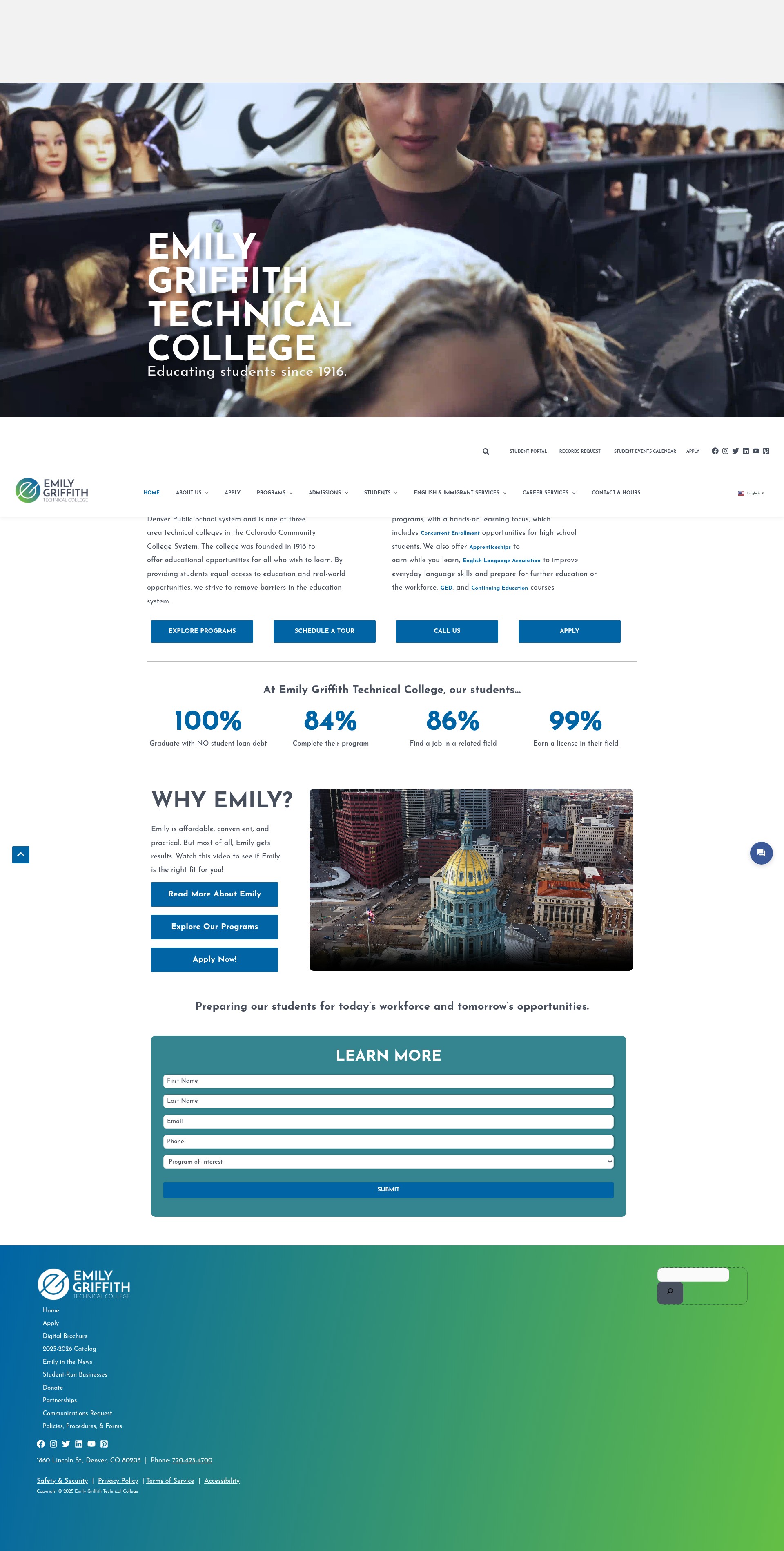 Screenshot of emilygriffith.edu