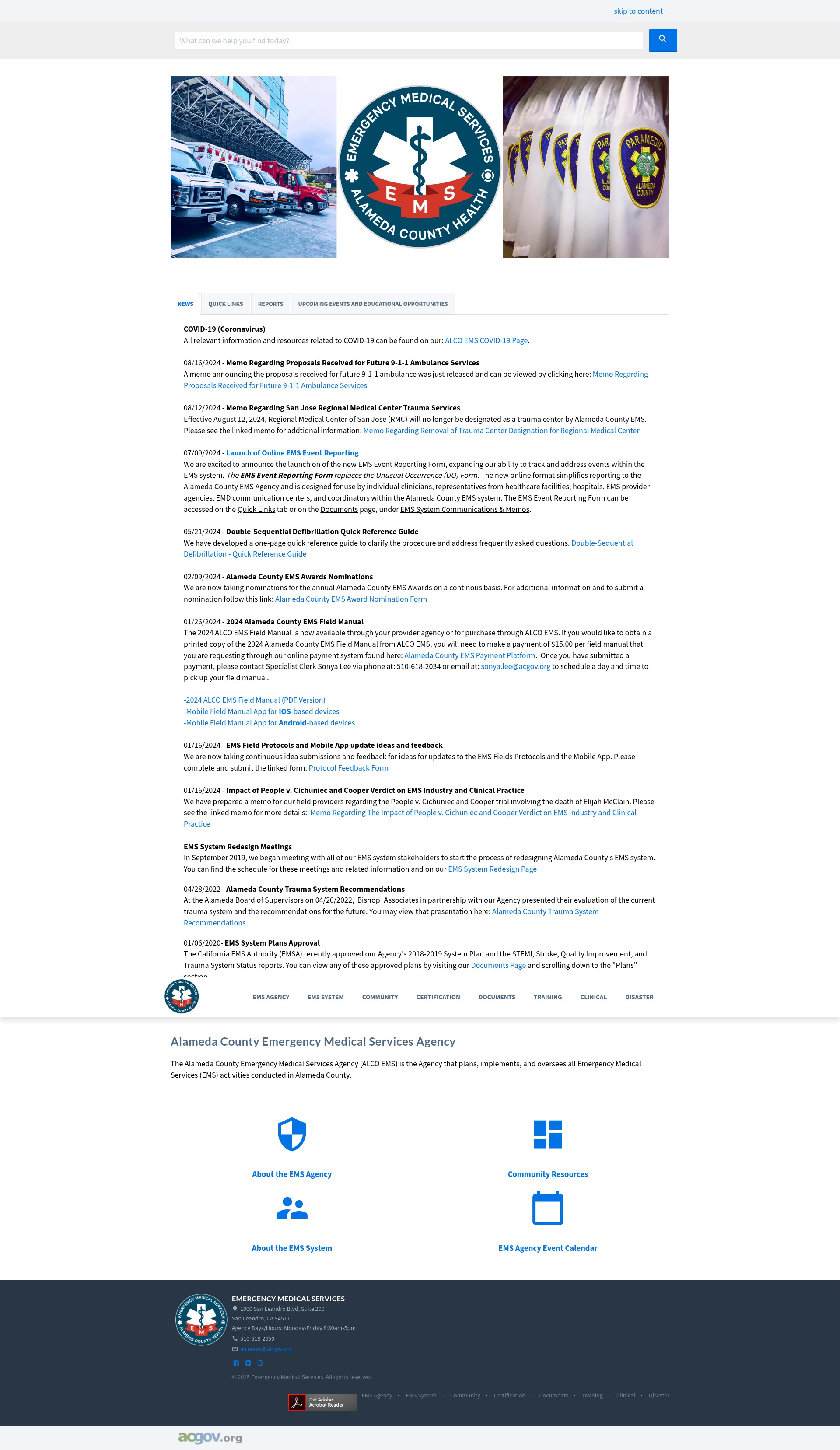 Screenshot of ems.acgov.org