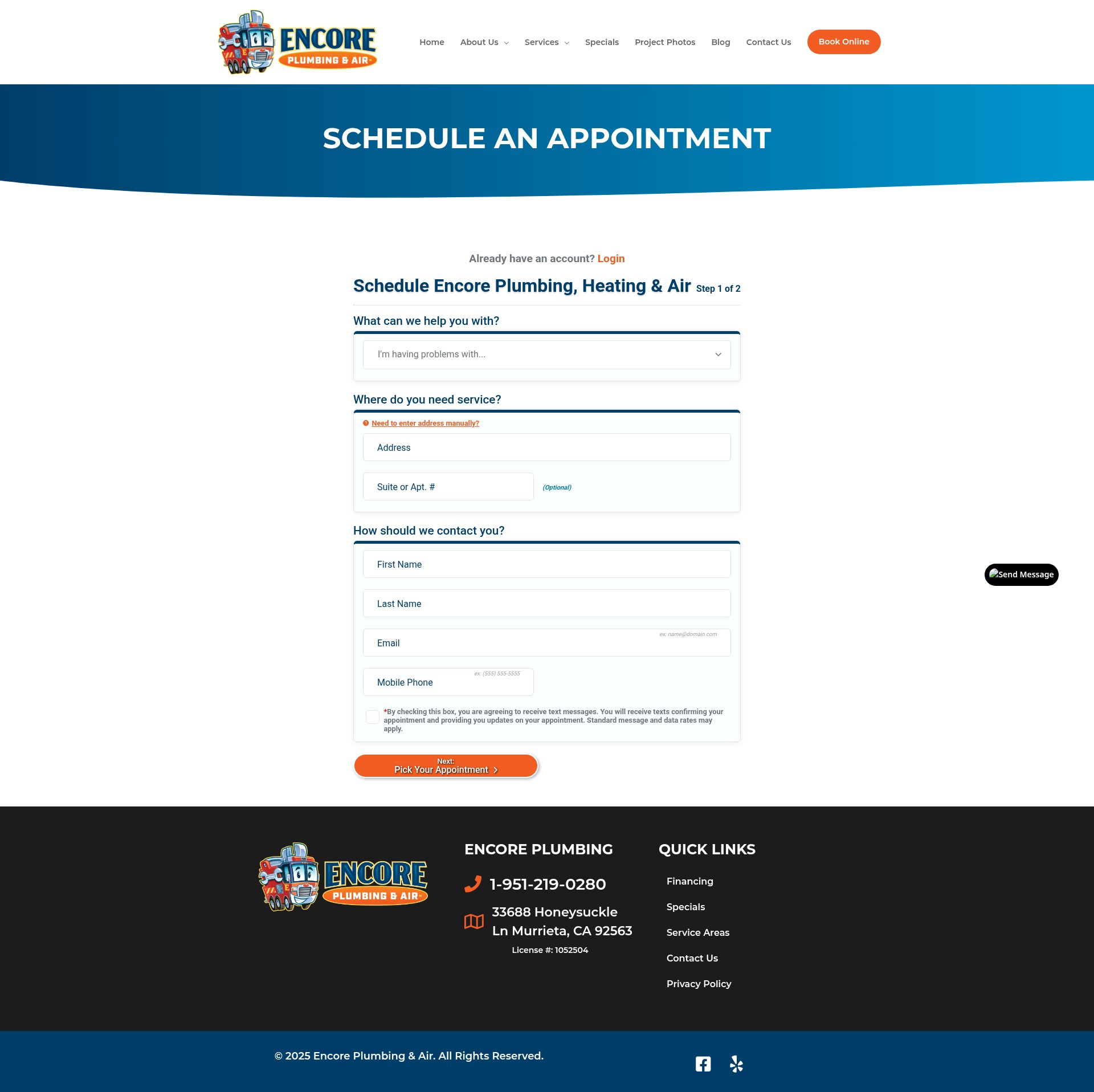 Screenshot of encoreplumbingtemecula.com