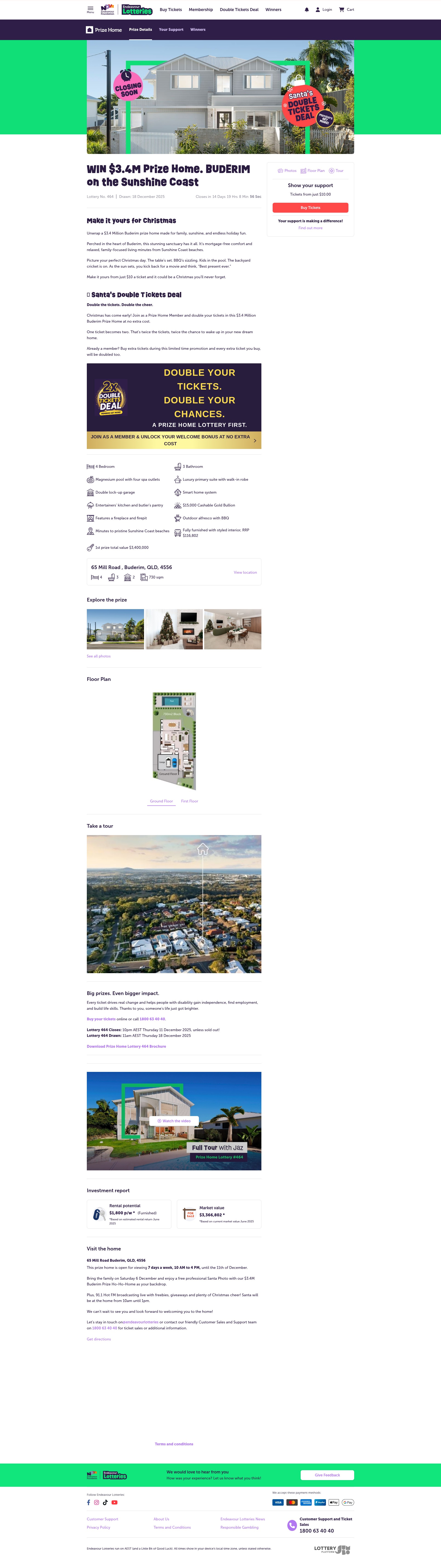 Screenshot of endeavourlotteries.com.au