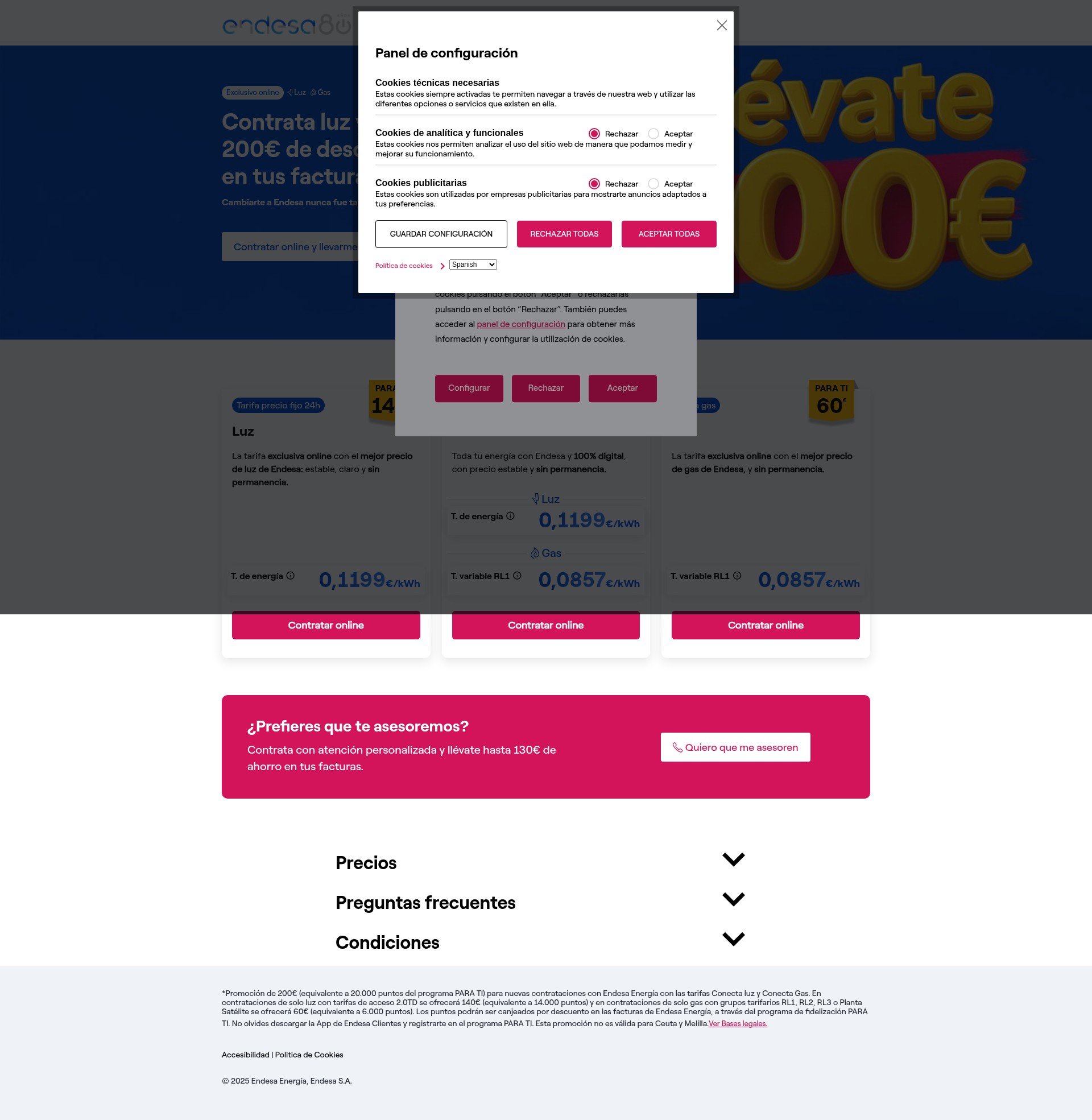 Screenshot of endesatarifasluzygas.com