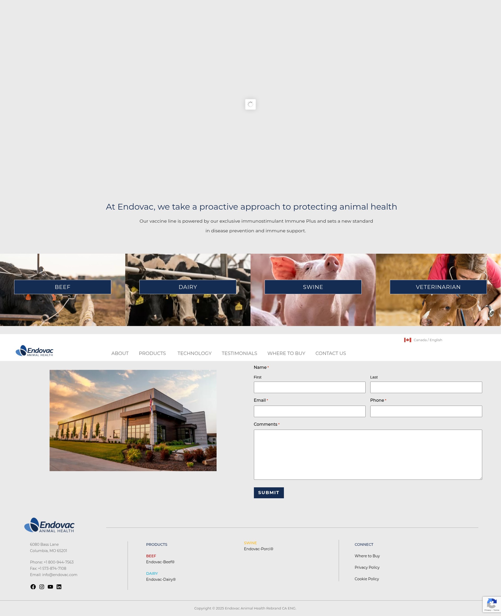 Screenshot of endovacanimalhealth.ca