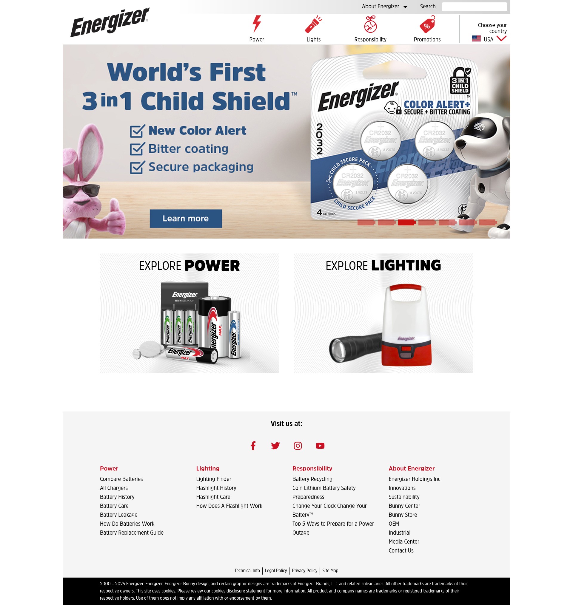 Screenshot of energizer.com