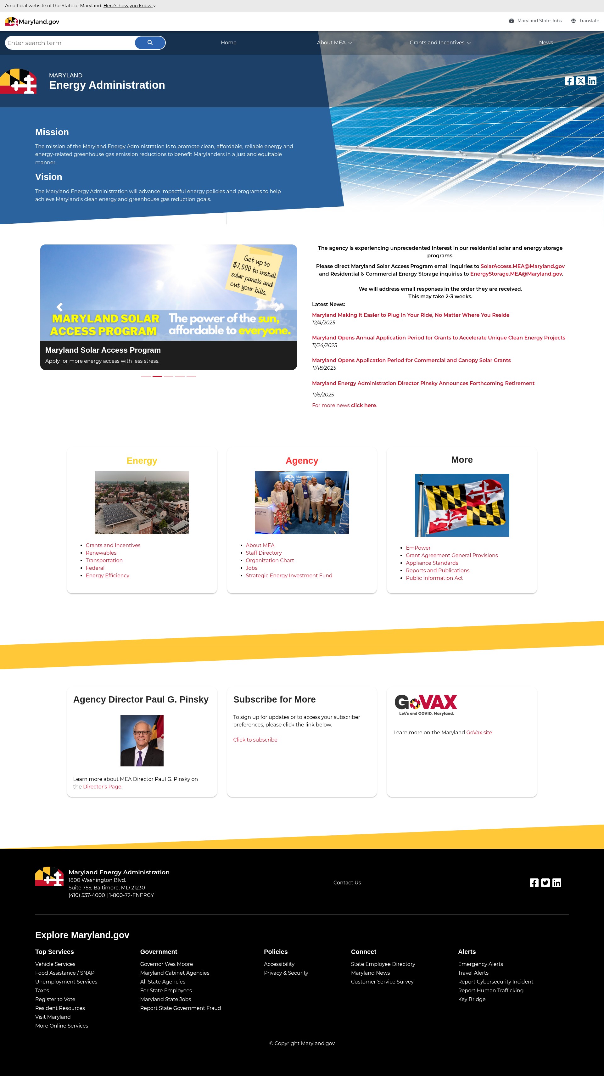 Screenshot of energy.maryland.gov