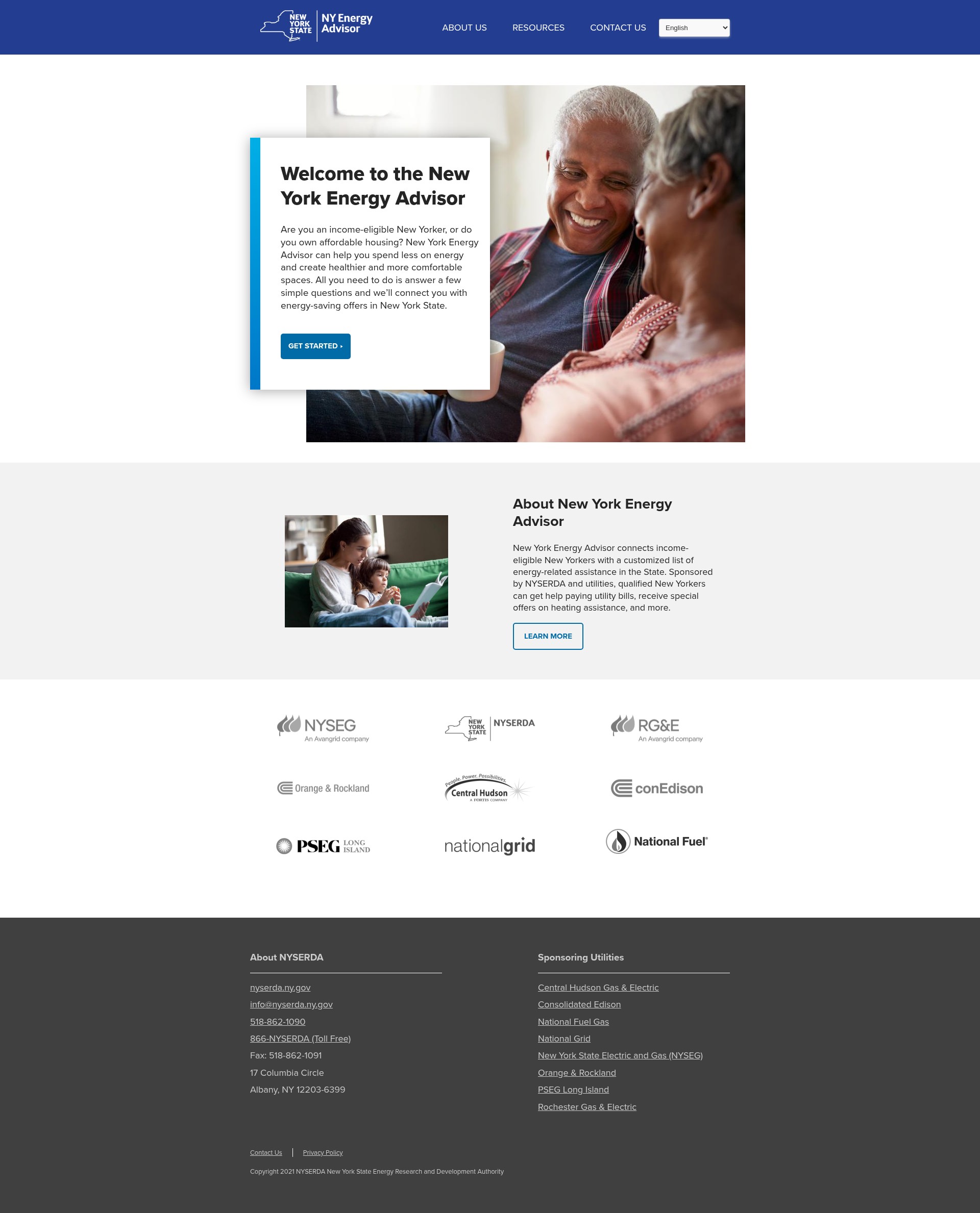 Screenshot of energyadvisor.ny.gov