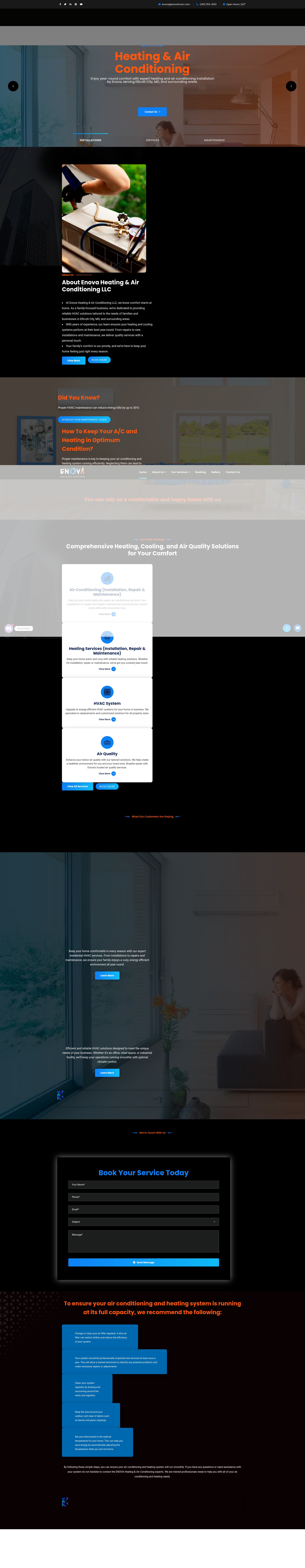 Screenshot of enovaheatingairconditioning.com