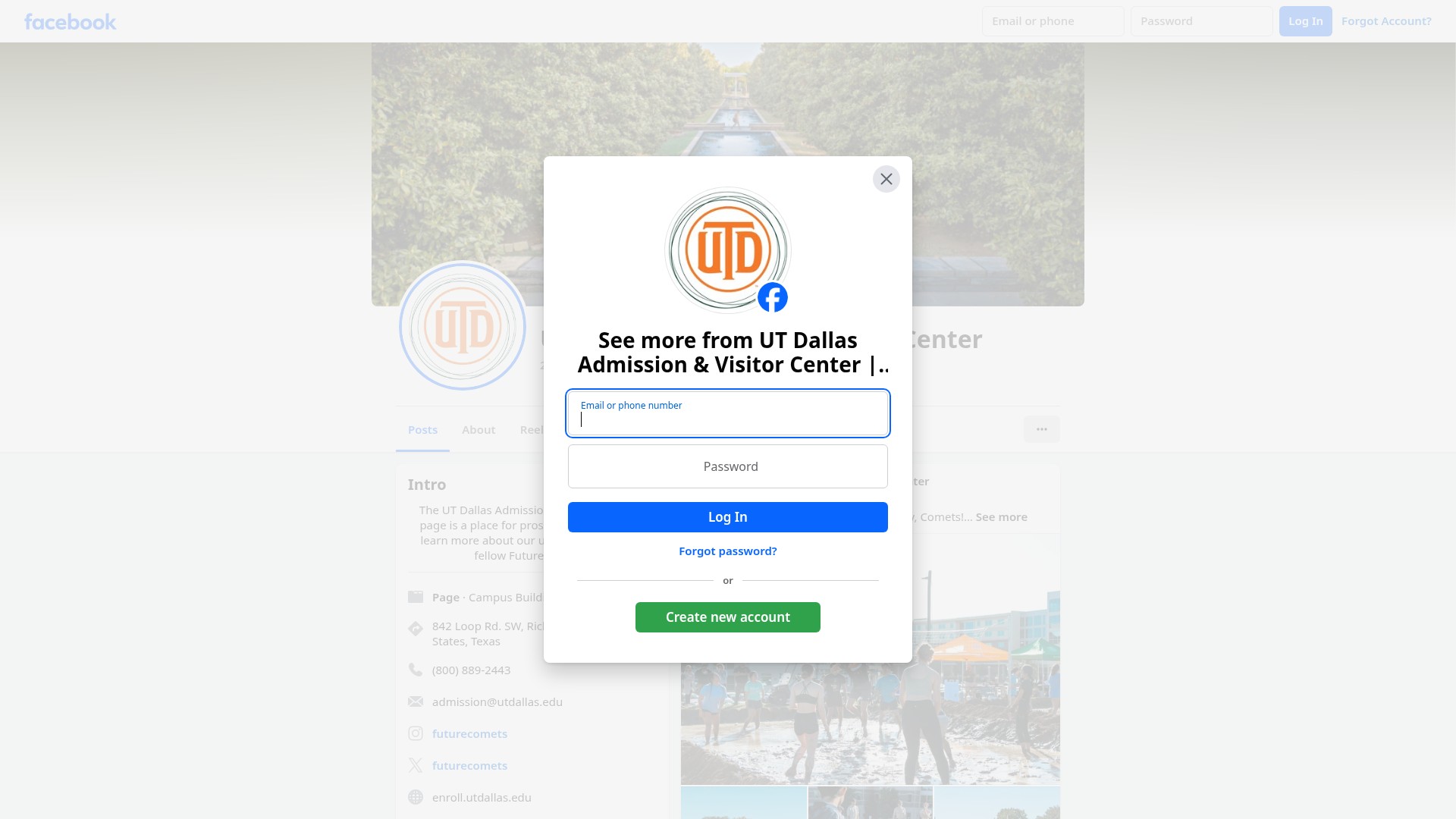 Screenshot of enroll.utdallas.edu