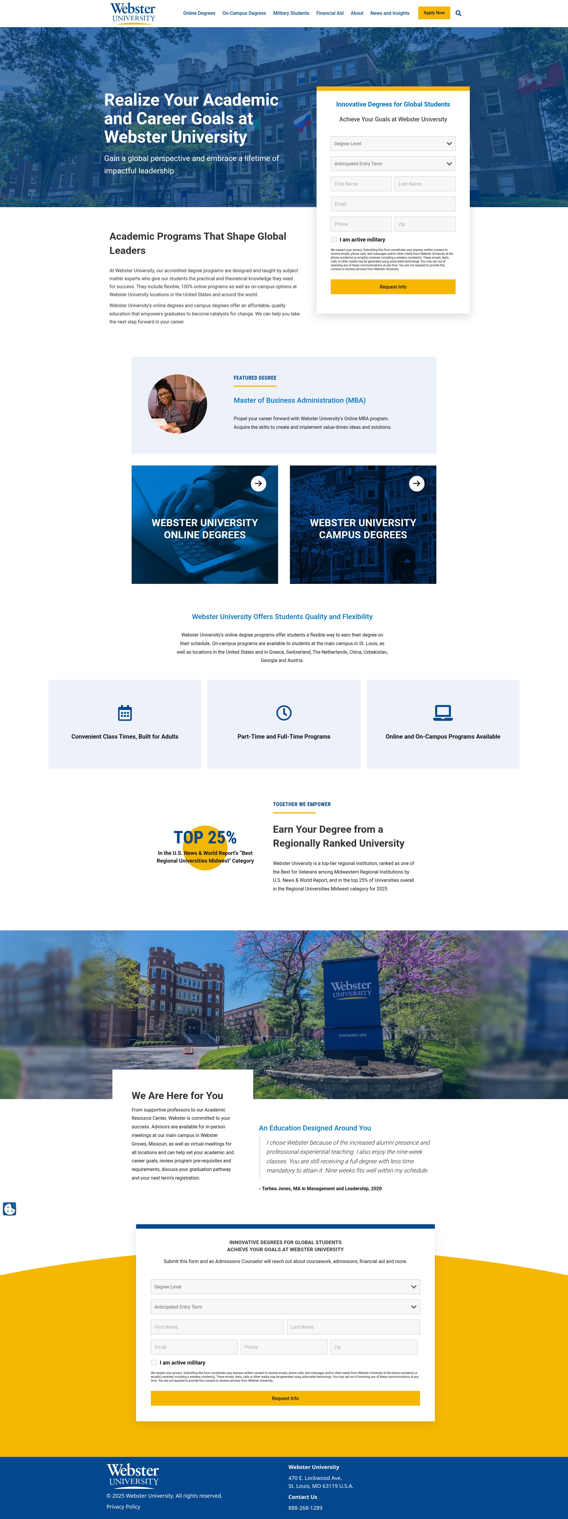 Screenshot of enroll.webster.edu
