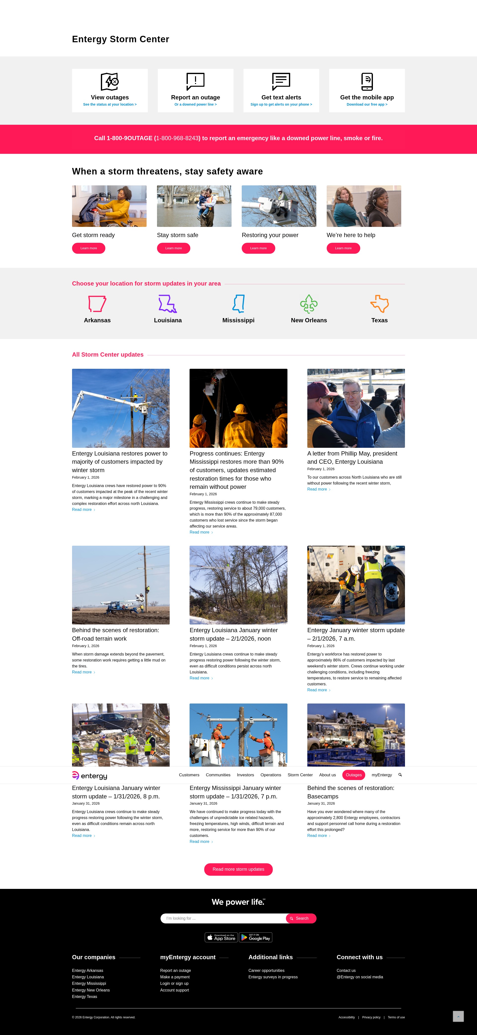 Screenshot of entergystormcenter.com