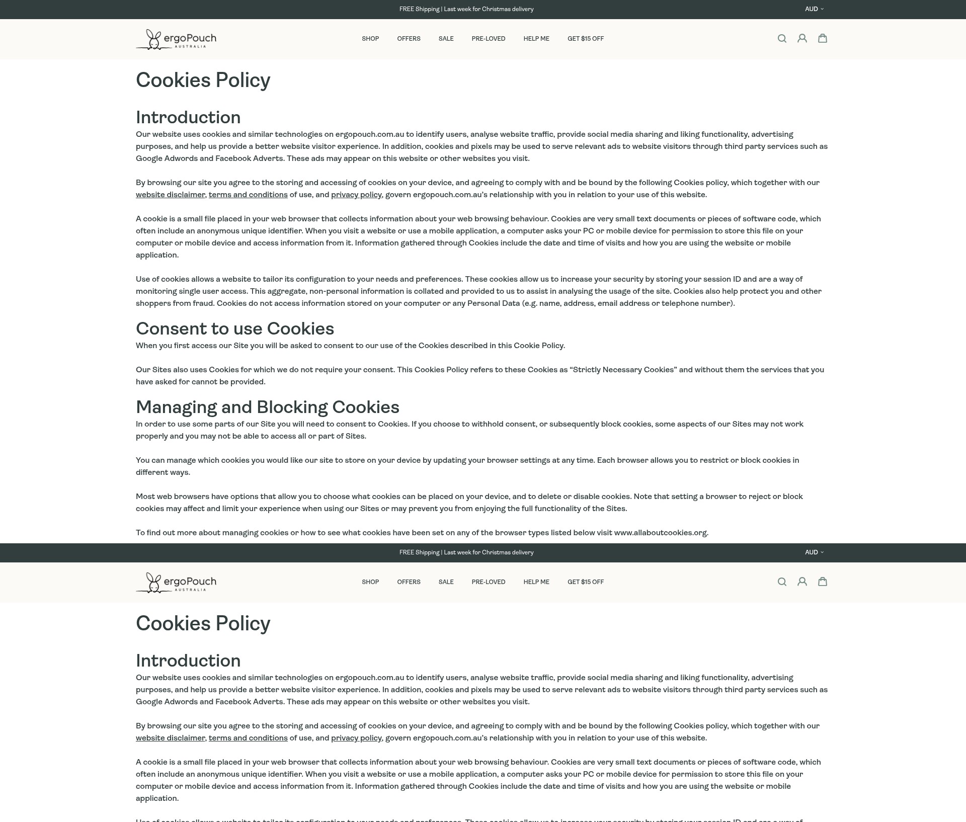 Screenshot of ergopouch.com.au