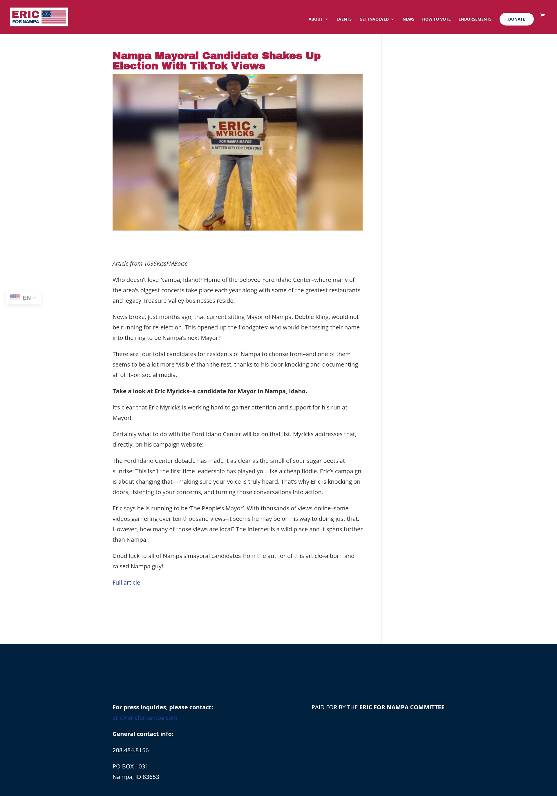 Screenshot of ericfornampa.com