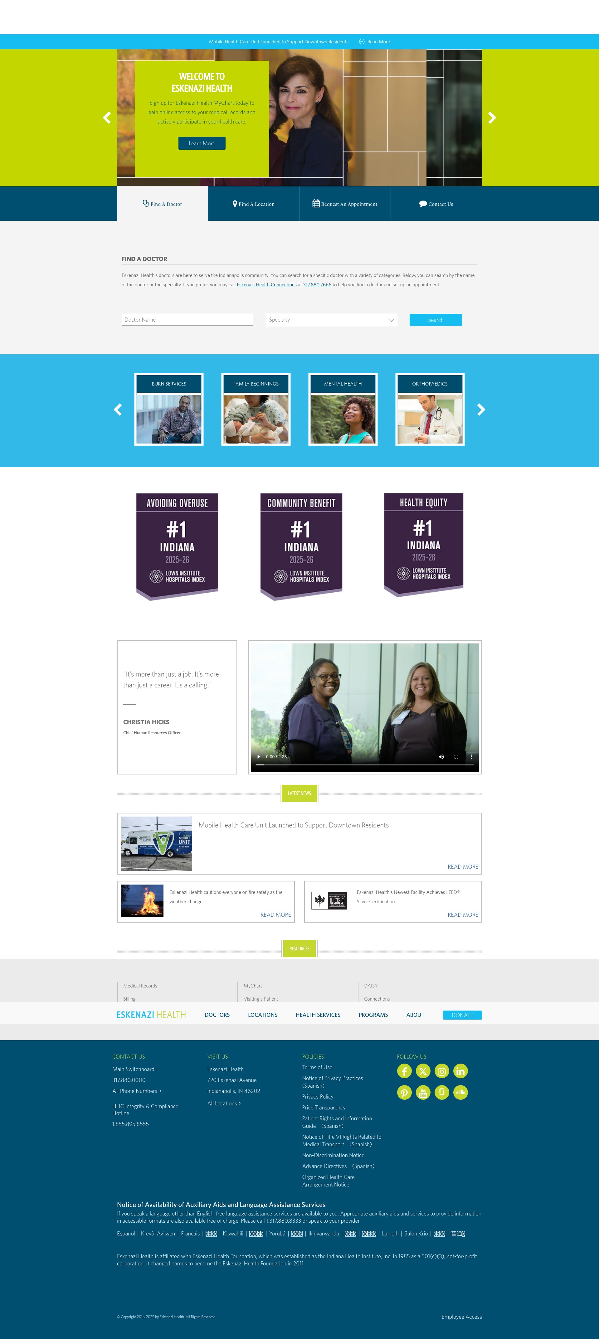 Screenshot of eskenazihealth.edu