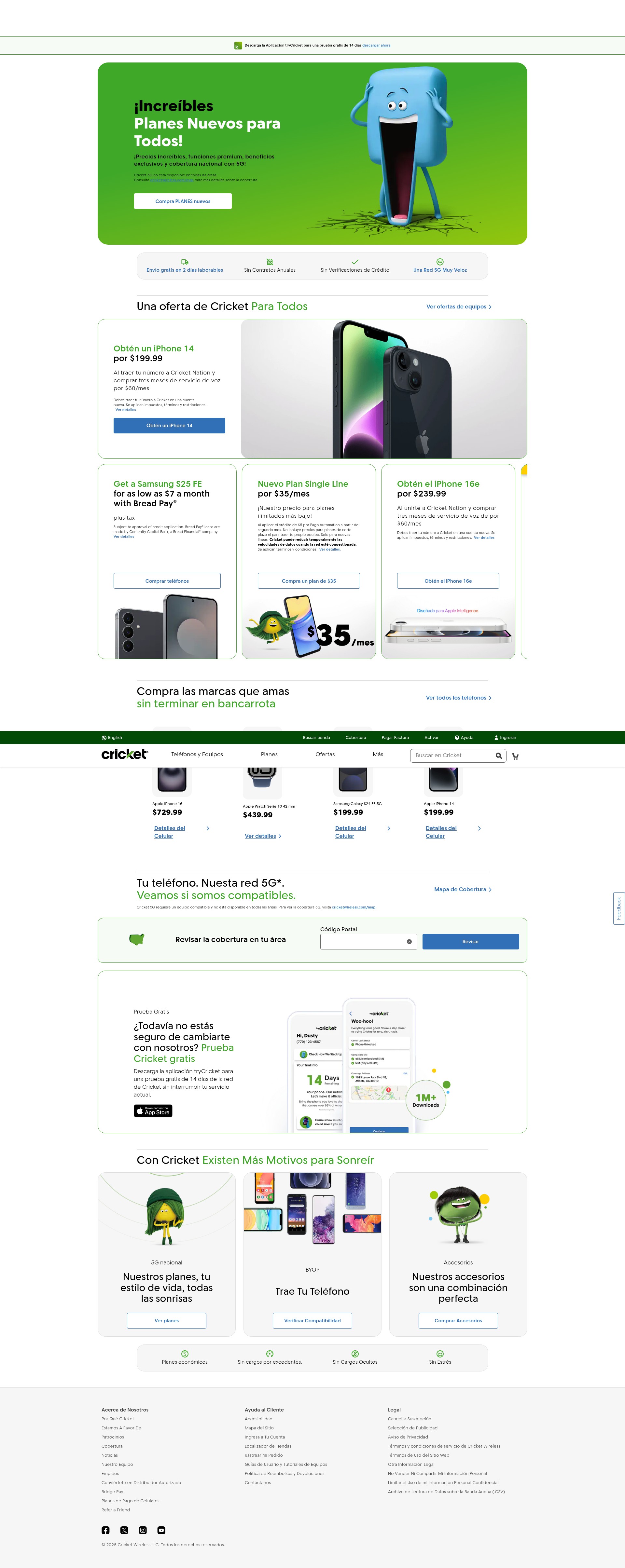 Screenshot of espanol.cricketwireless.com