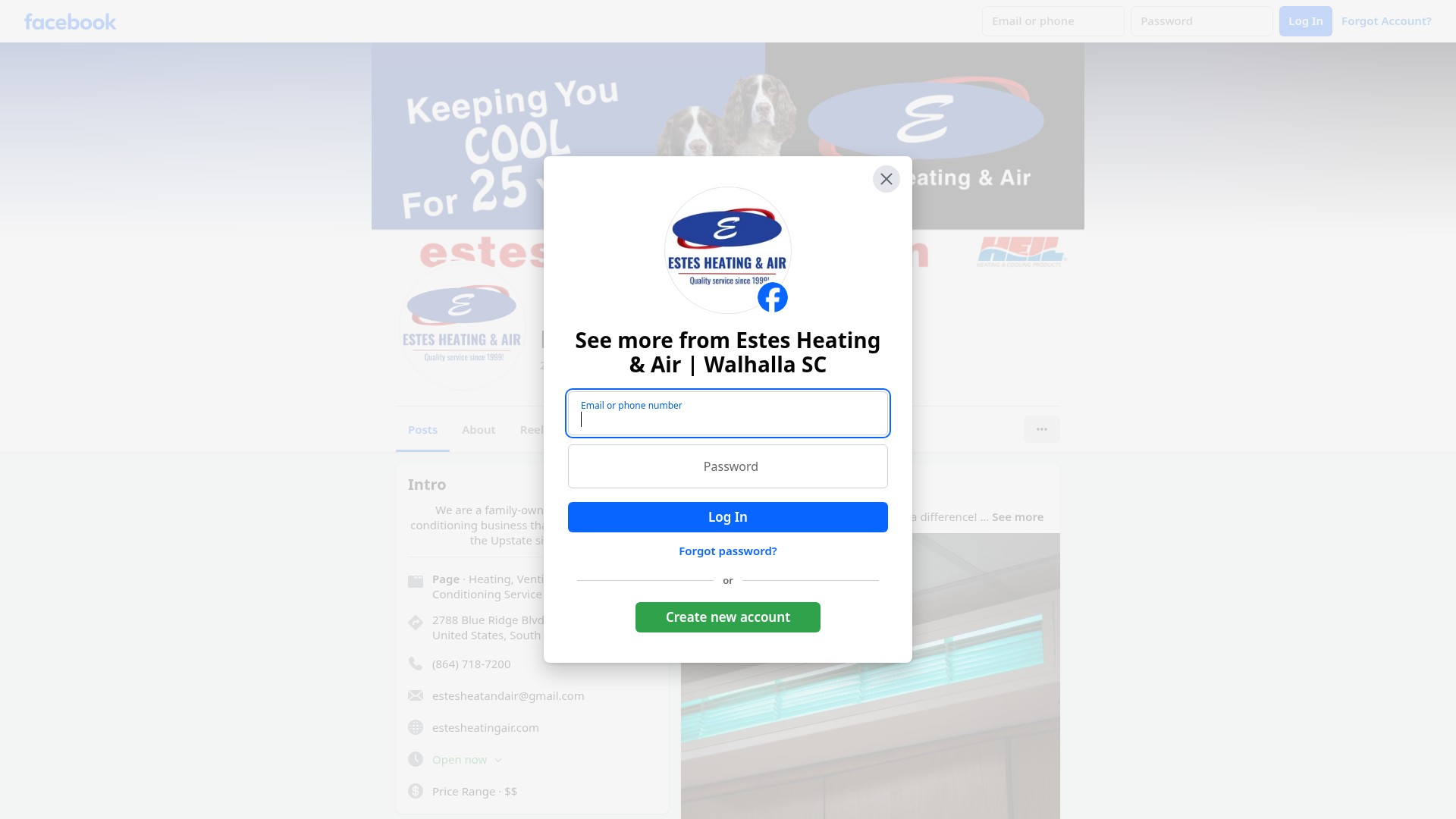 Screenshot of estesheatingair.com