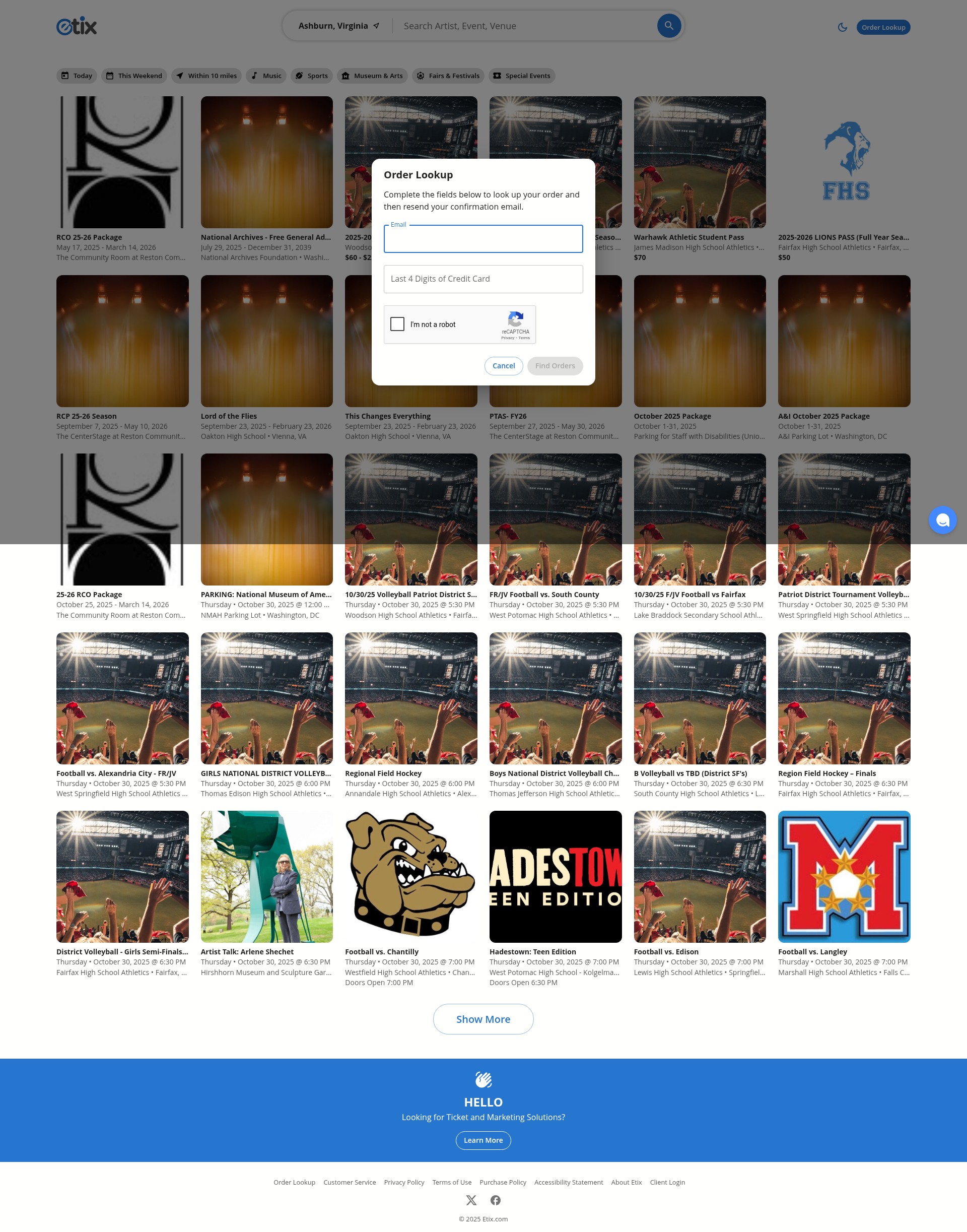 Screenshot of etix.com