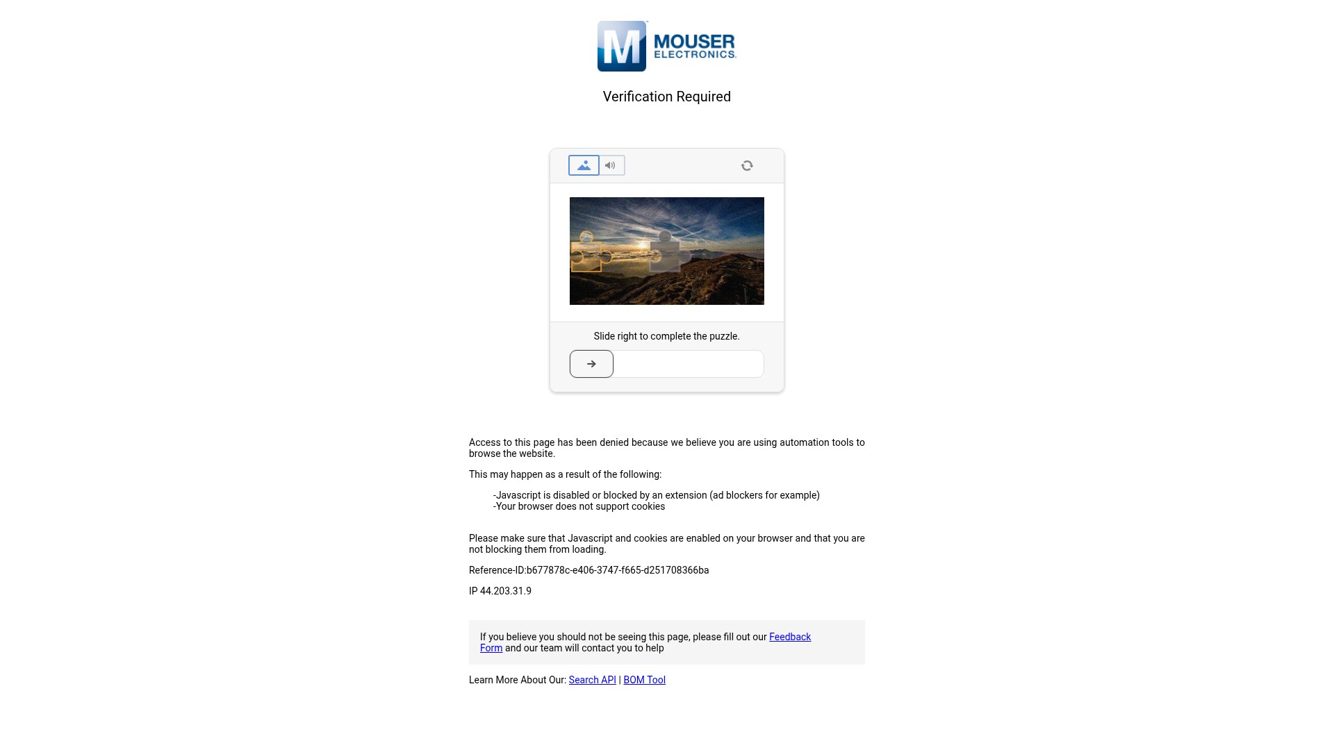 Screenshot of eu.mouser.com