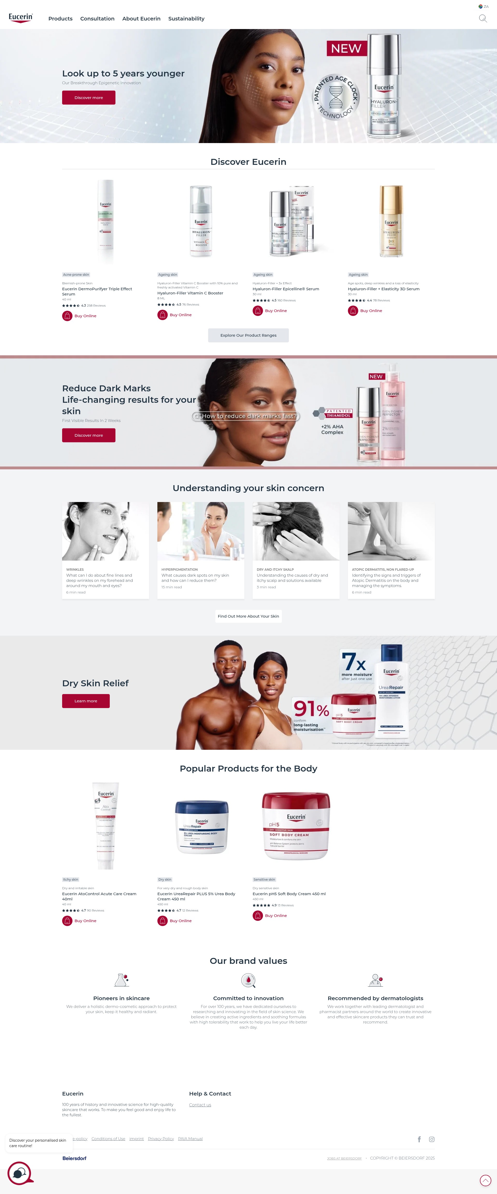 Screenshot of eucerin.co.za
