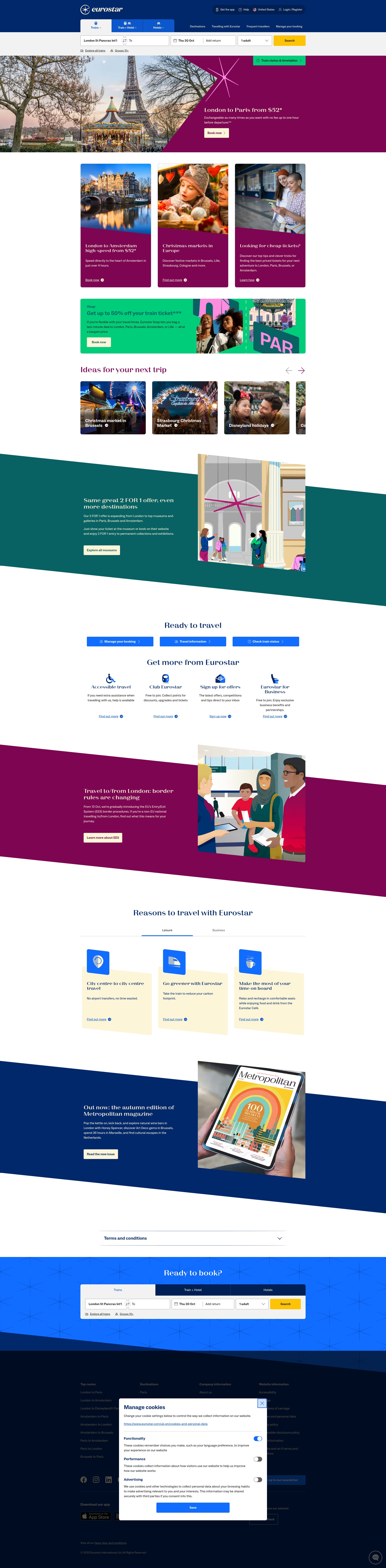 Screenshot of eurostar.com