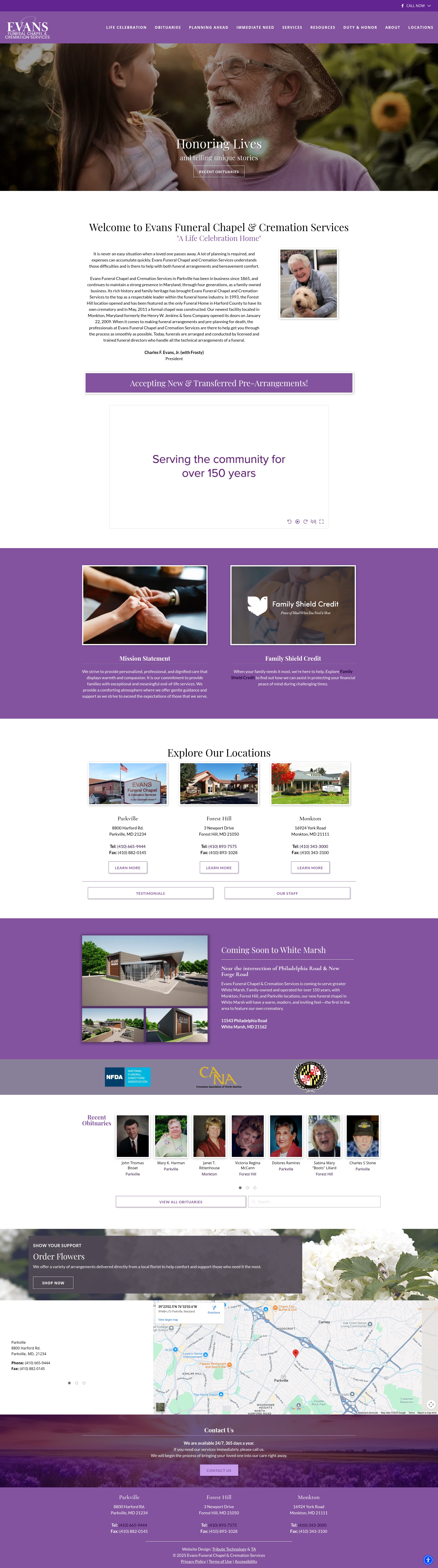 Screenshot of evansfuneralchapel.com