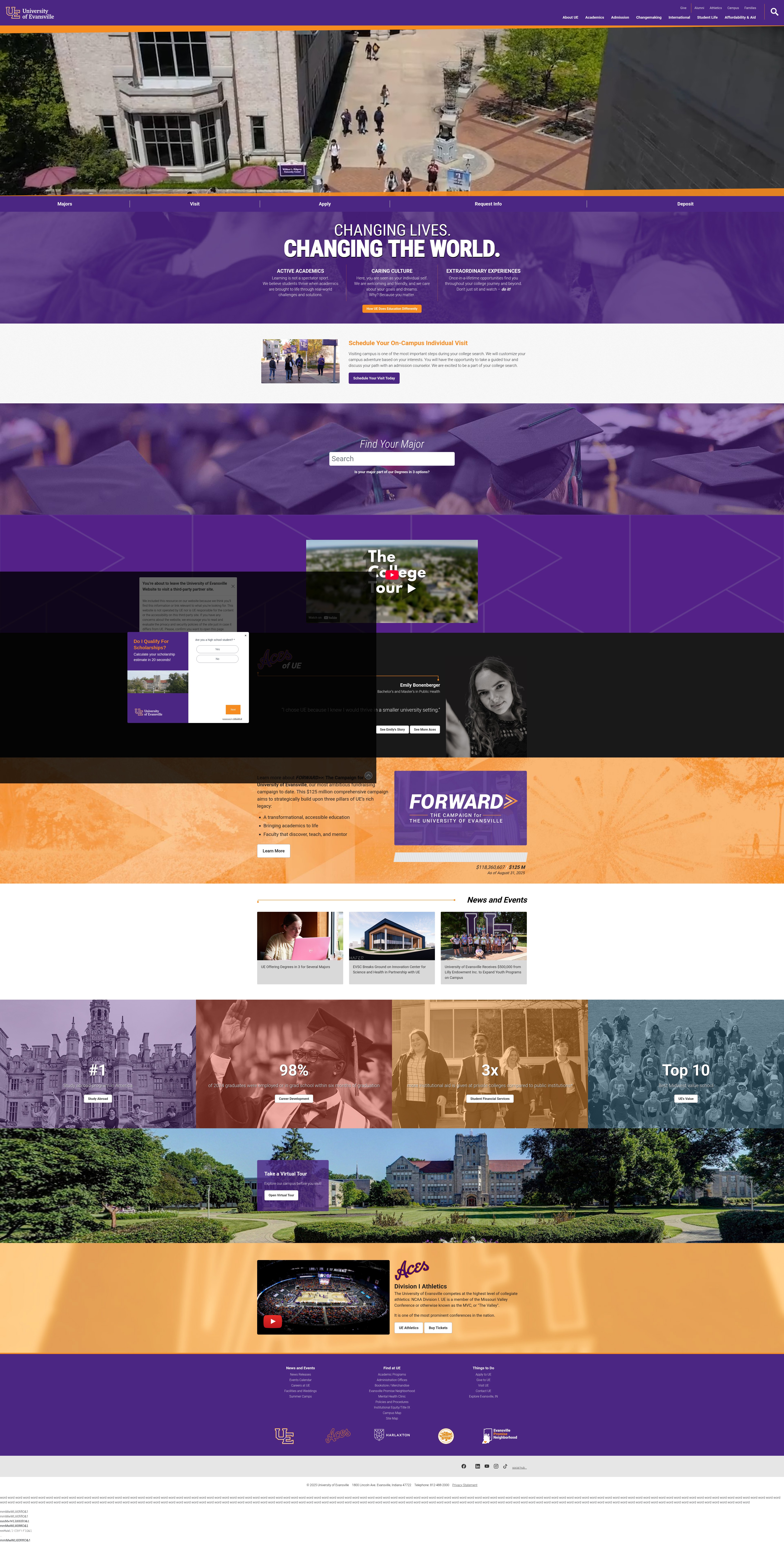 Screenshot of evansville.edu