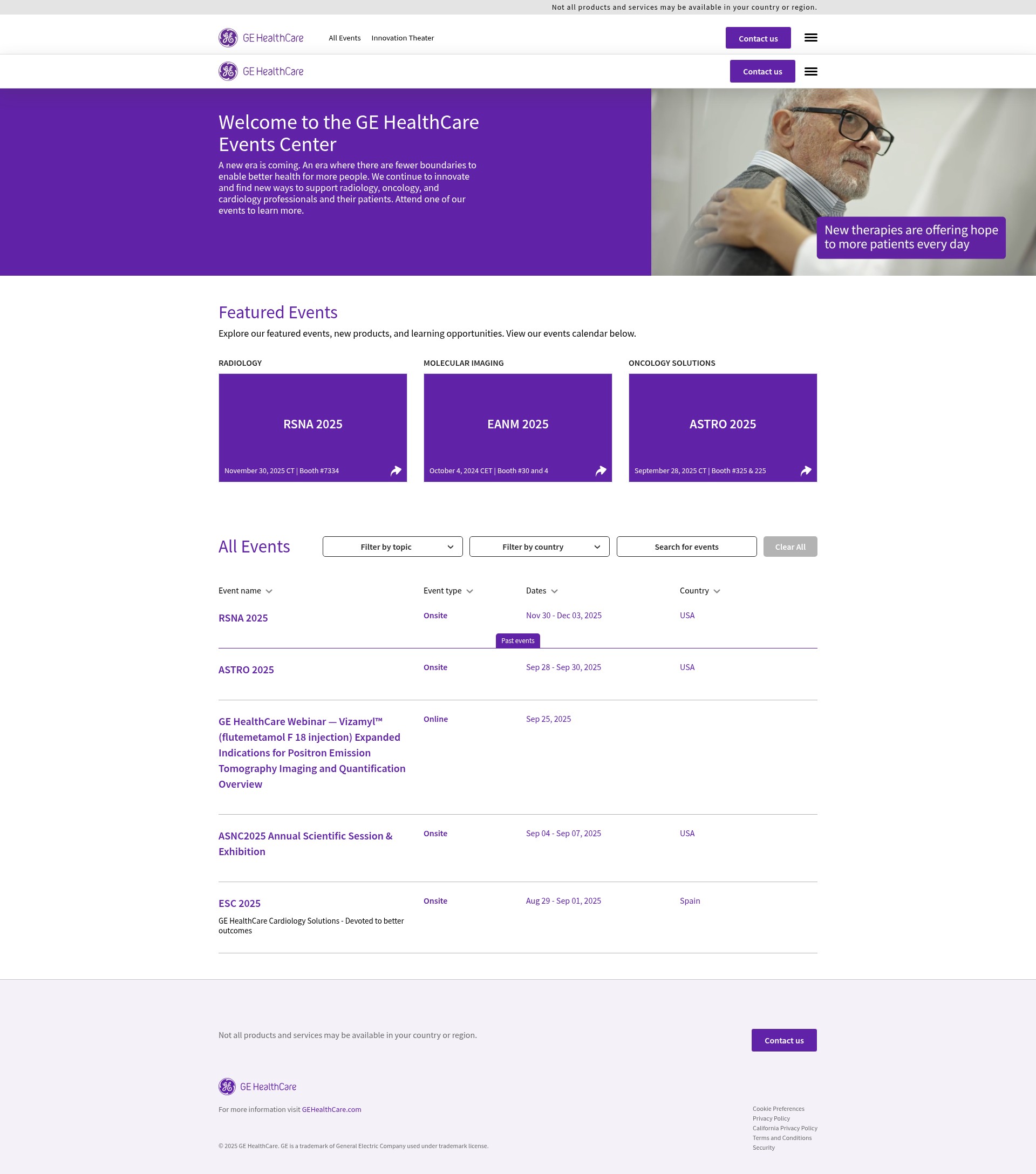 Screenshot of events.gehealthcare.com