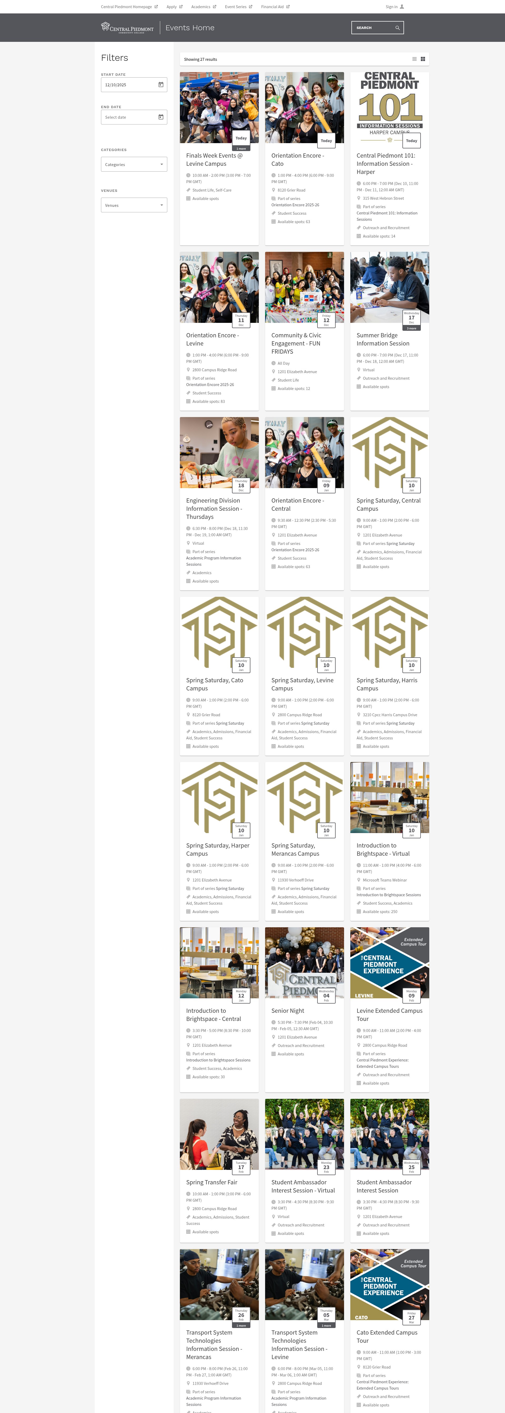 Screenshot of events.myconnect.cpcc.edu