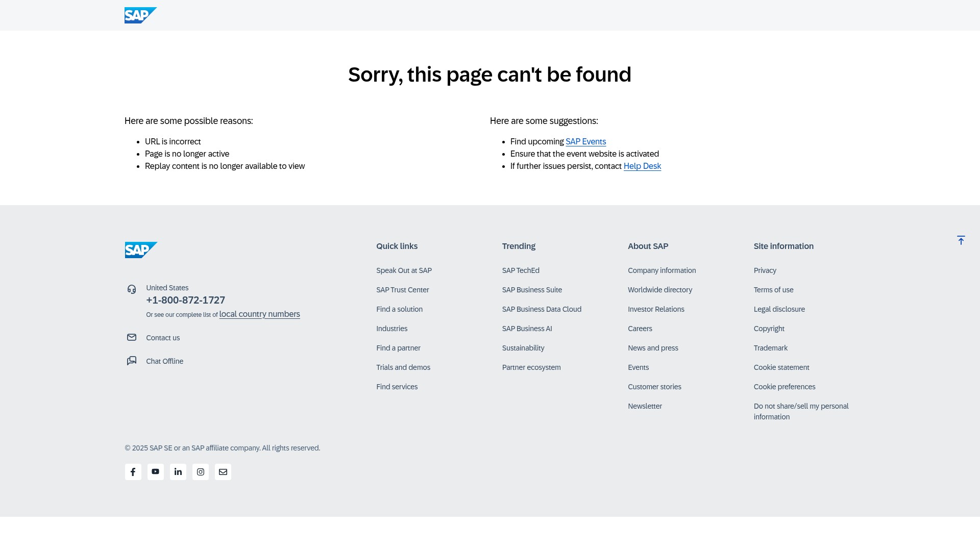 Screenshot of events.sap.com