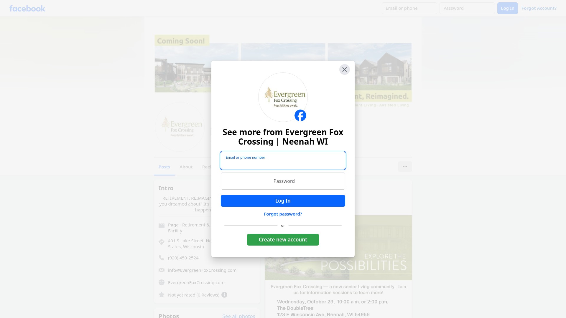 Screenshot of evergreenfoxcrossing.com