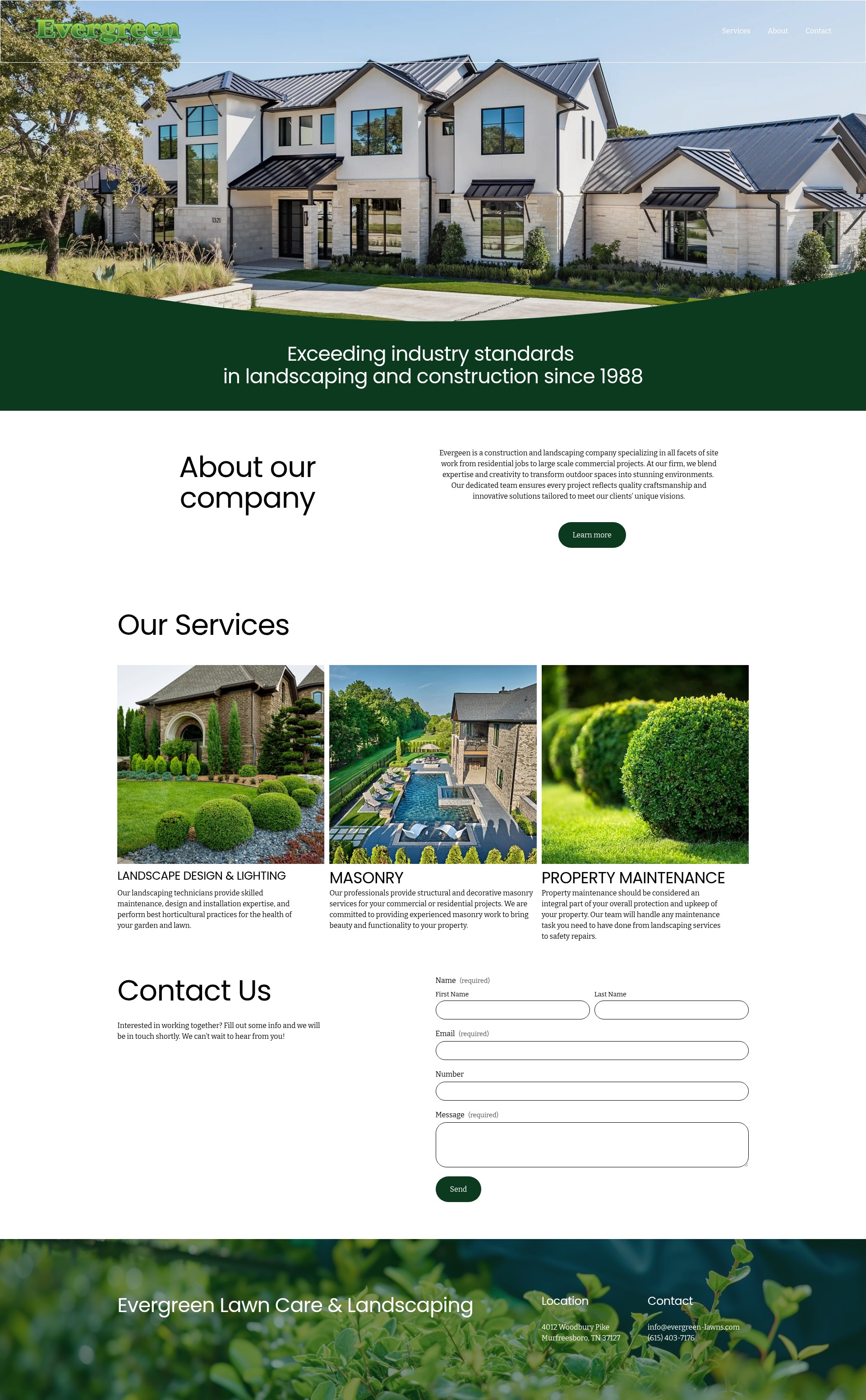 Screenshot of evergreenlawncareandlandscaping.com