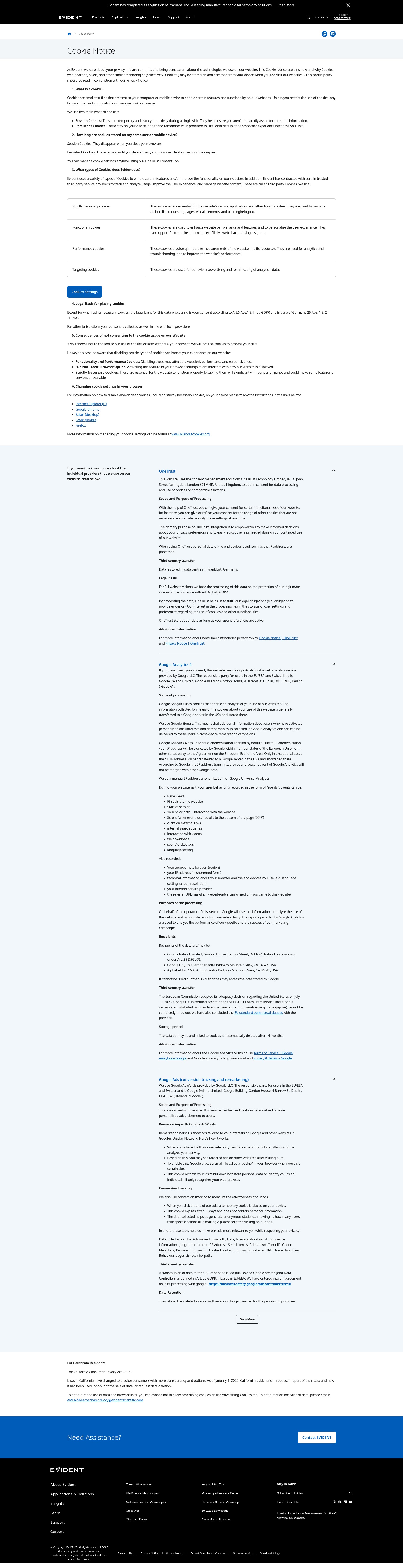 Screenshot of evidentscientific.com