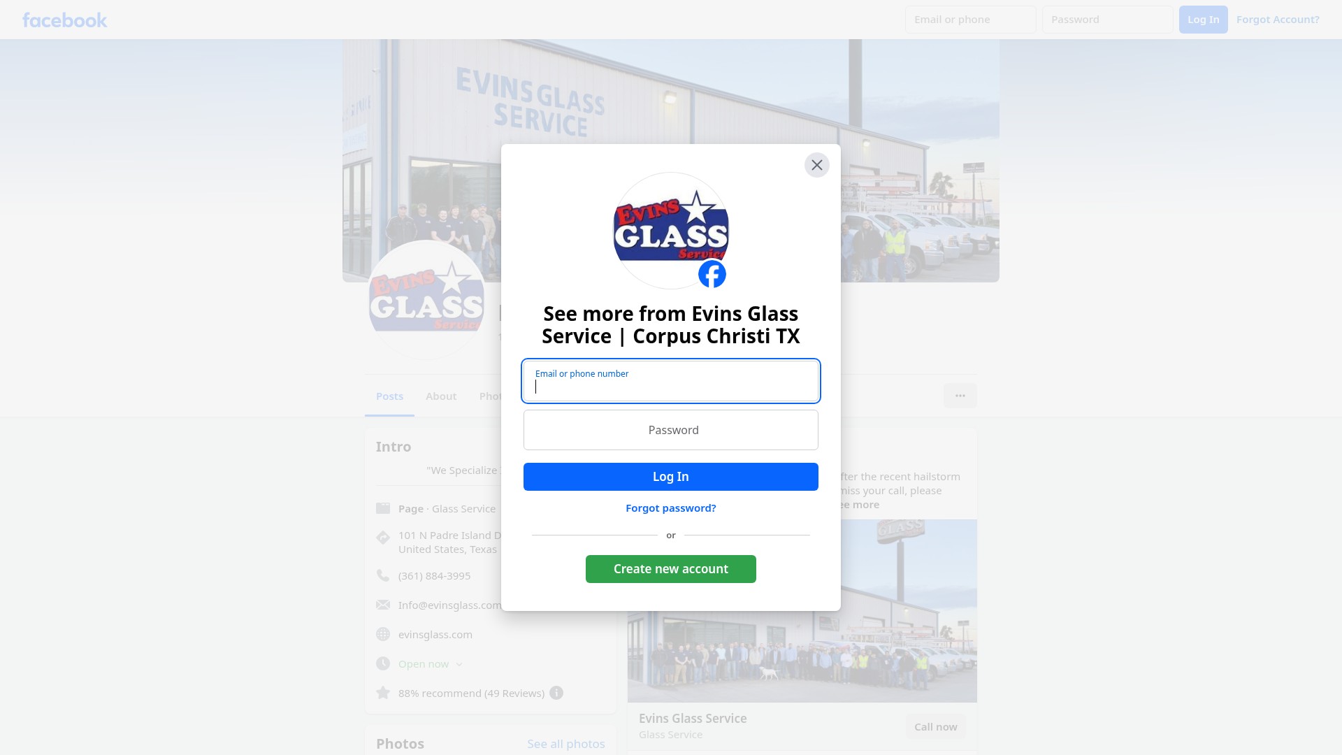 Screenshot of evinsglass.com
