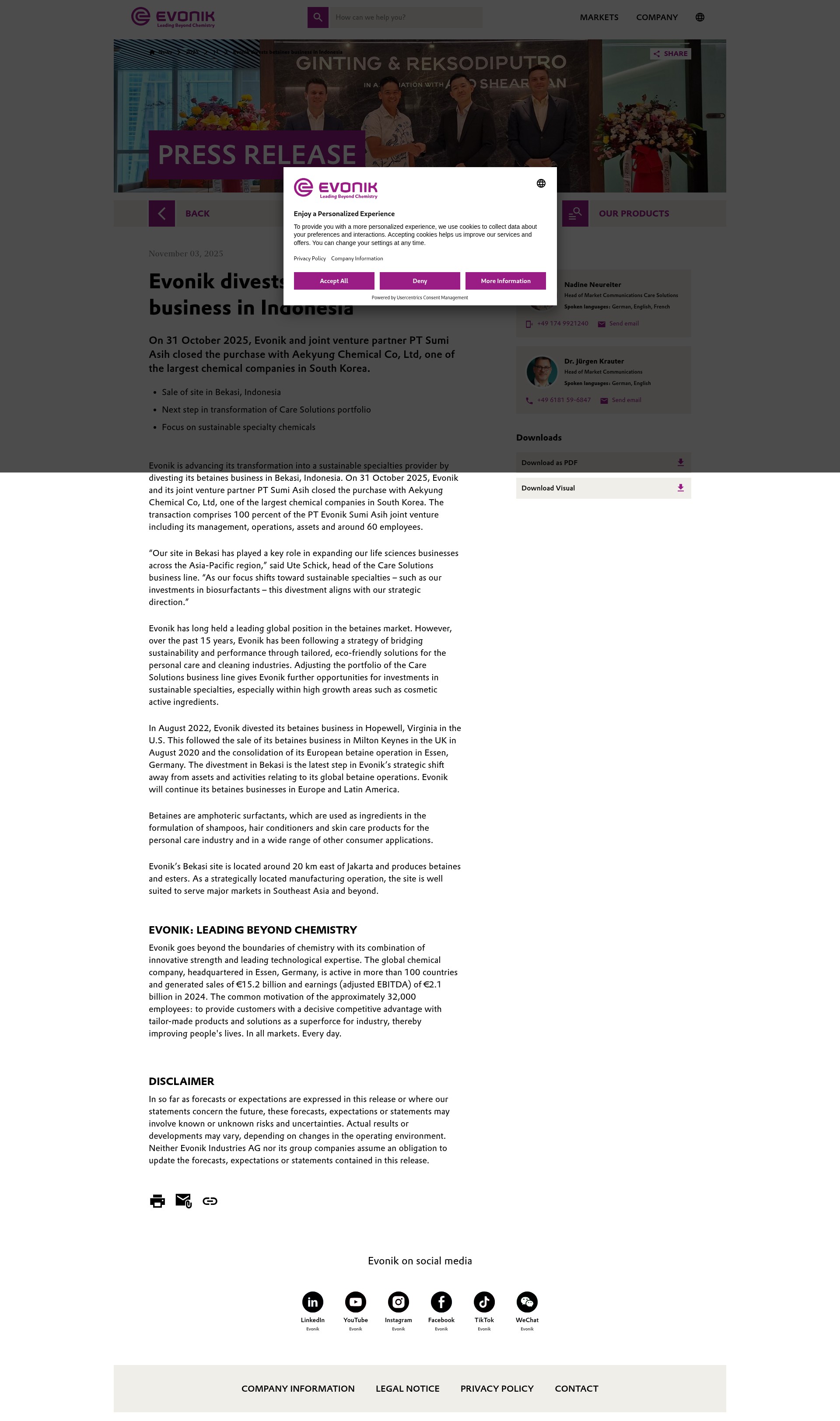 Screenshot of evonik.com