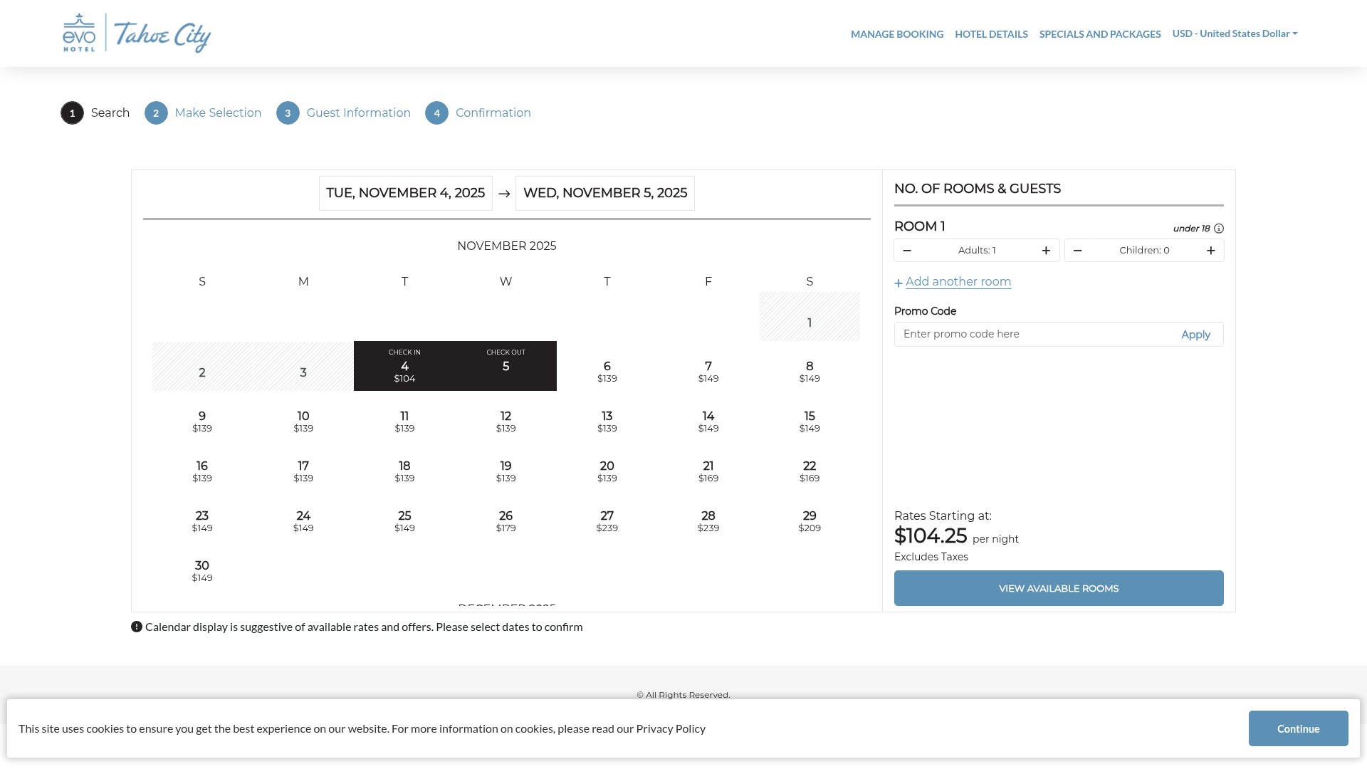 Screenshot of evotahoecity.book.pegsbe.com