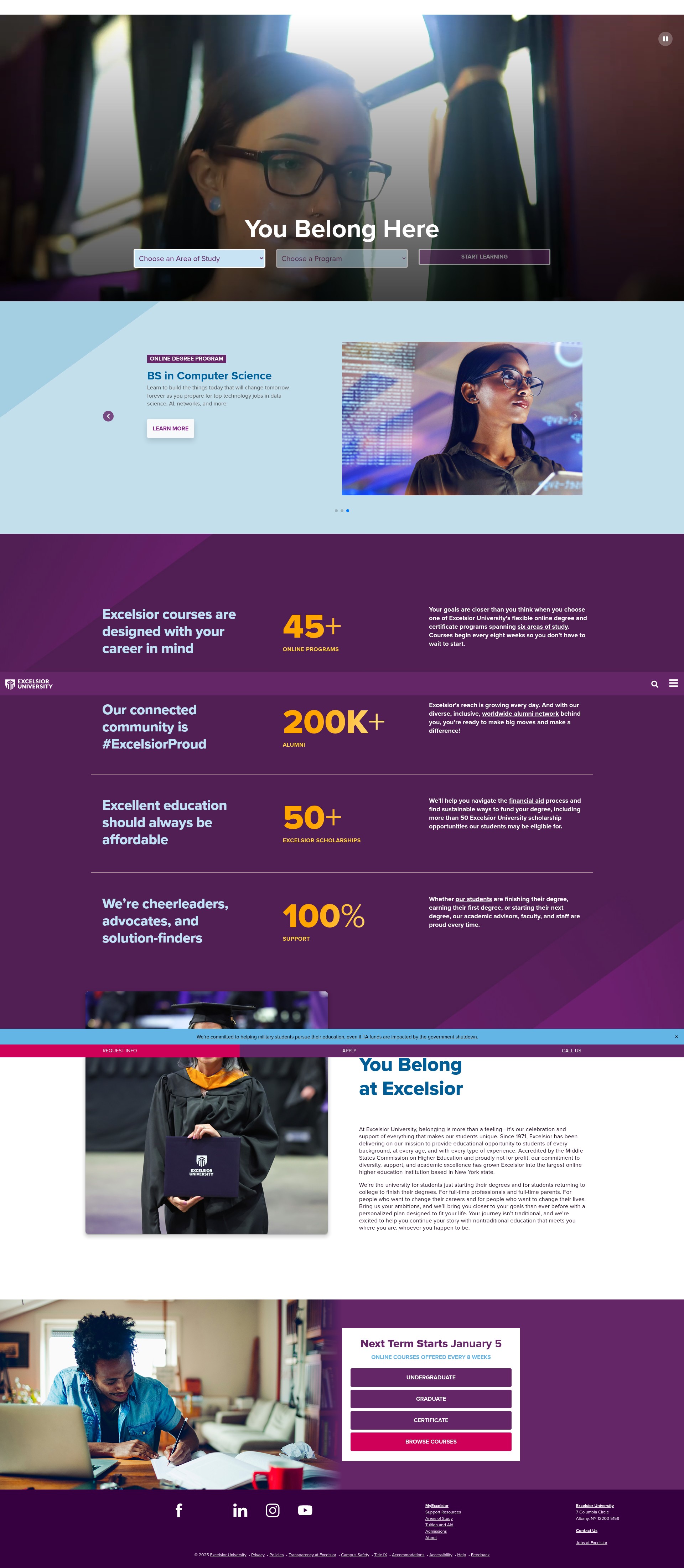 Screenshot of excelsior.edu