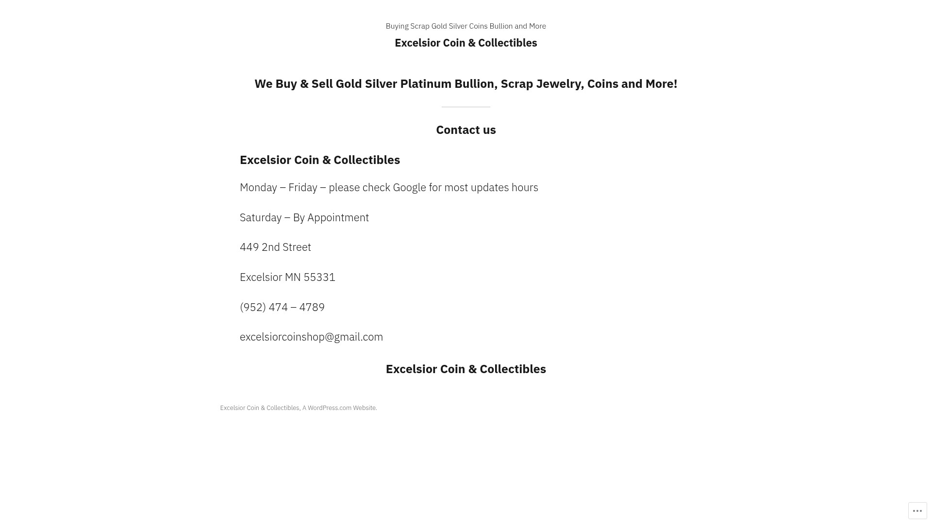 Screenshot of excelsiorcoinshop.com
