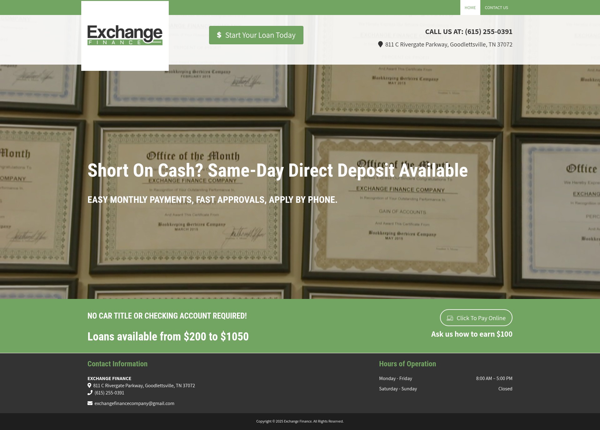 Screenshot of exchangefinancecompany.com