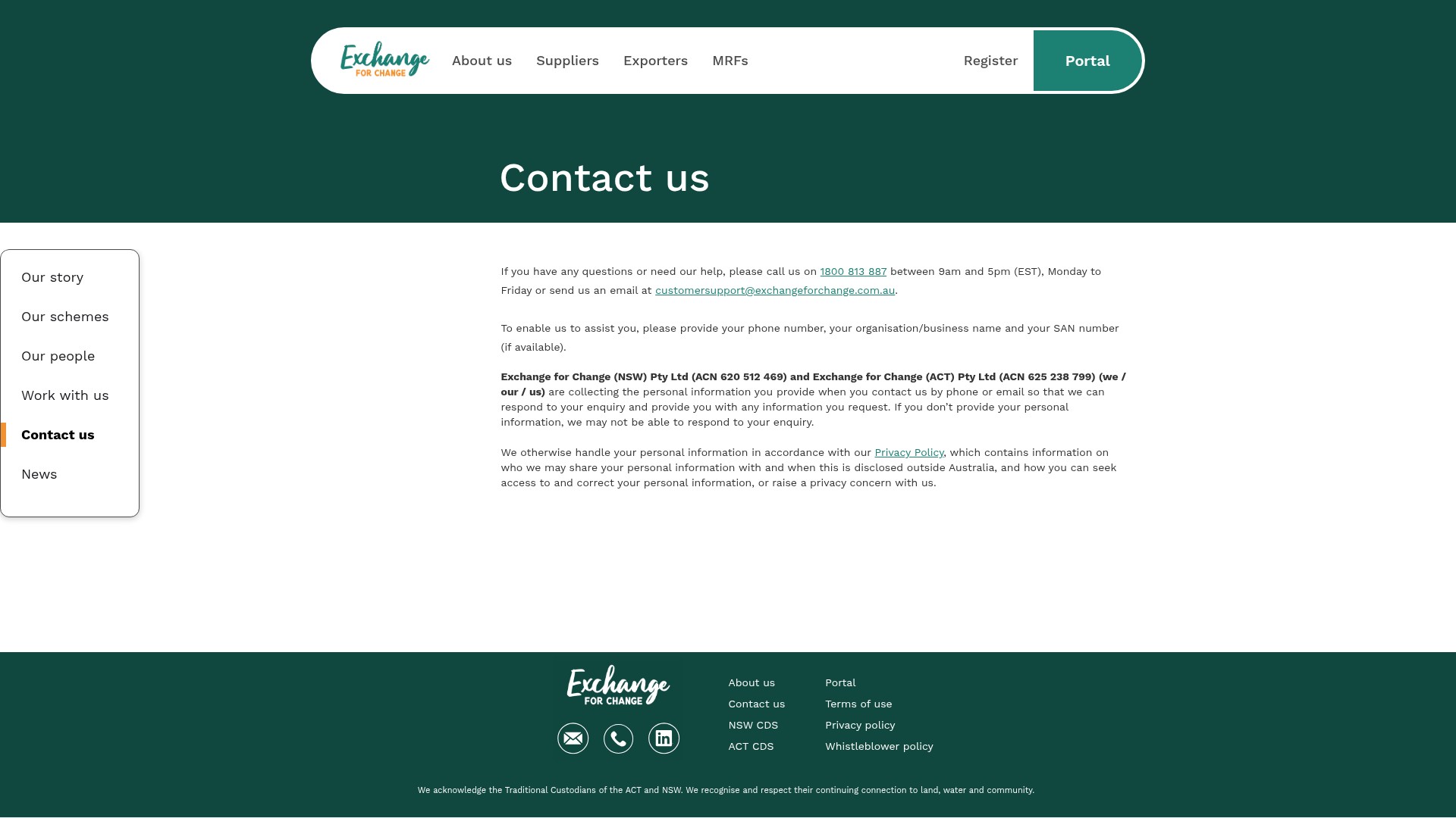 Screenshot of exchangeforchange.com.au