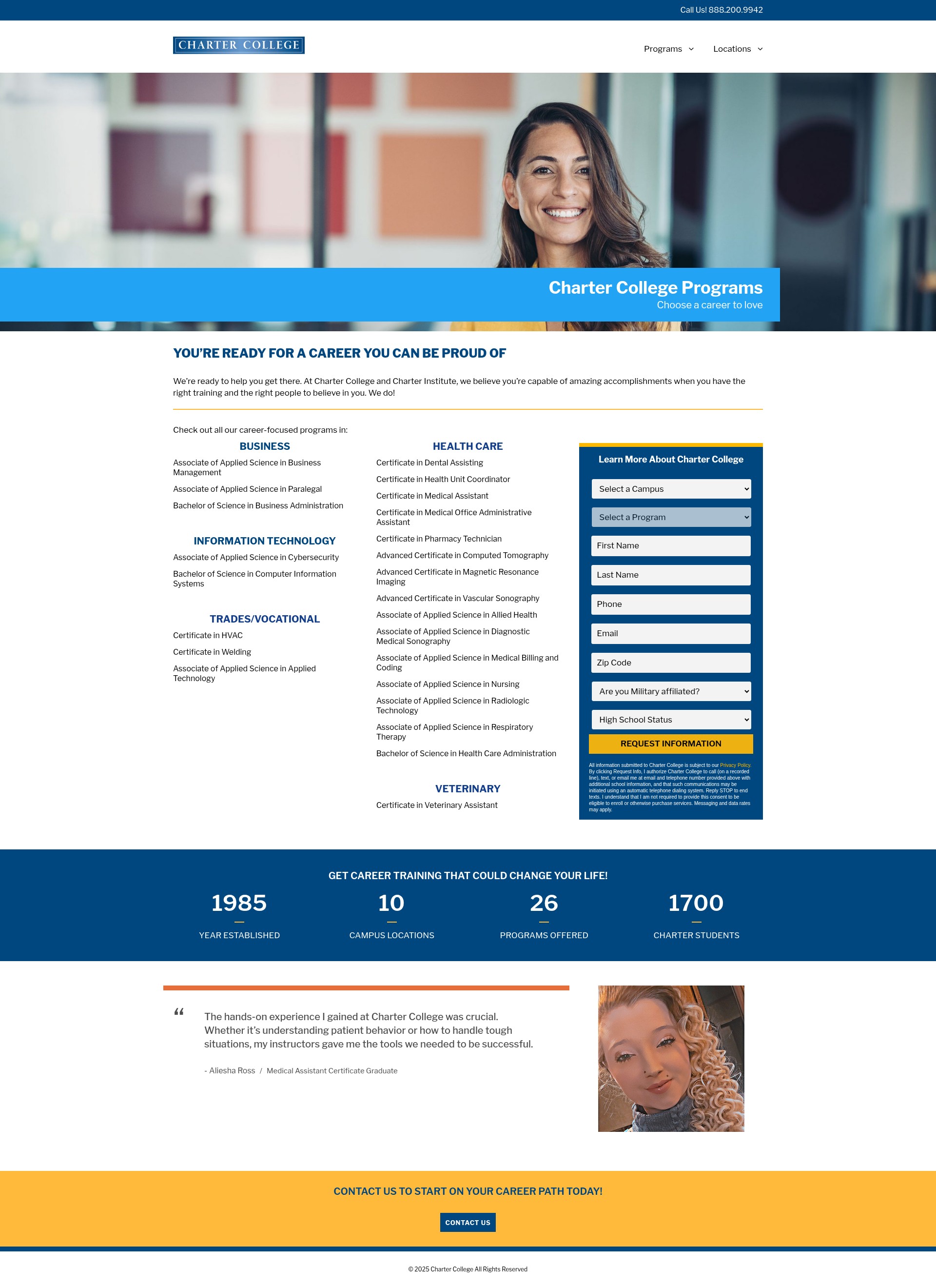 Screenshot of explore.chartercollege.edu