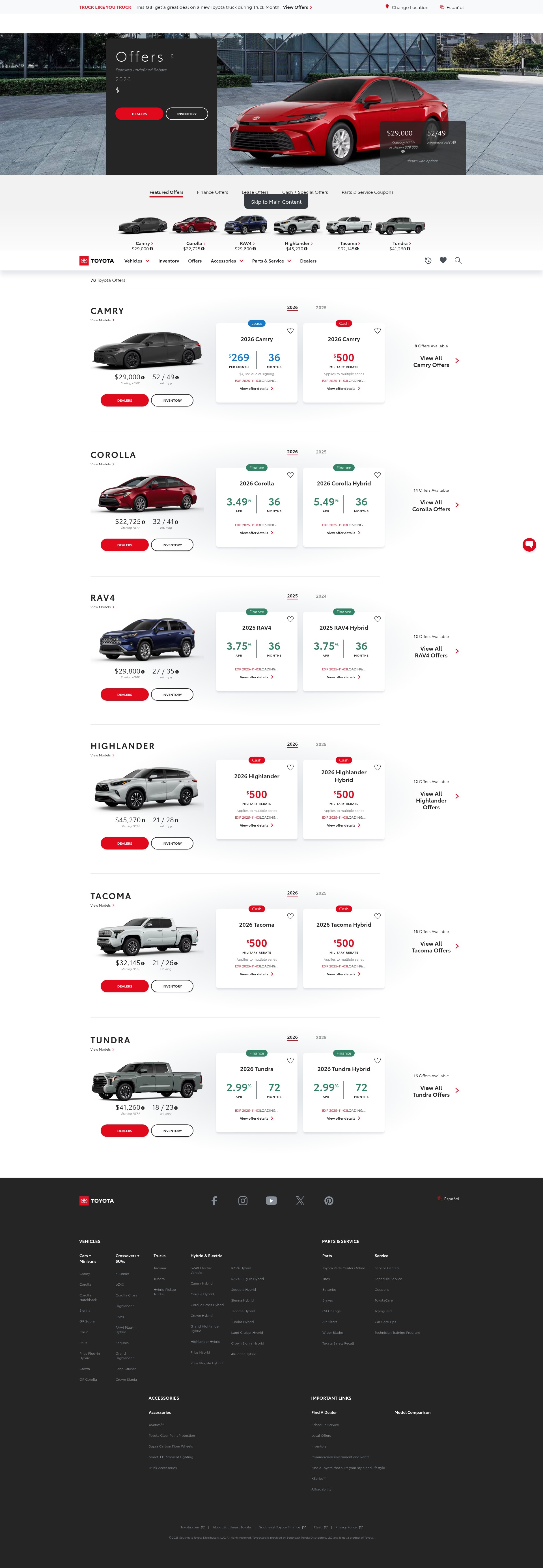 Screenshot of exploresetoyota.com