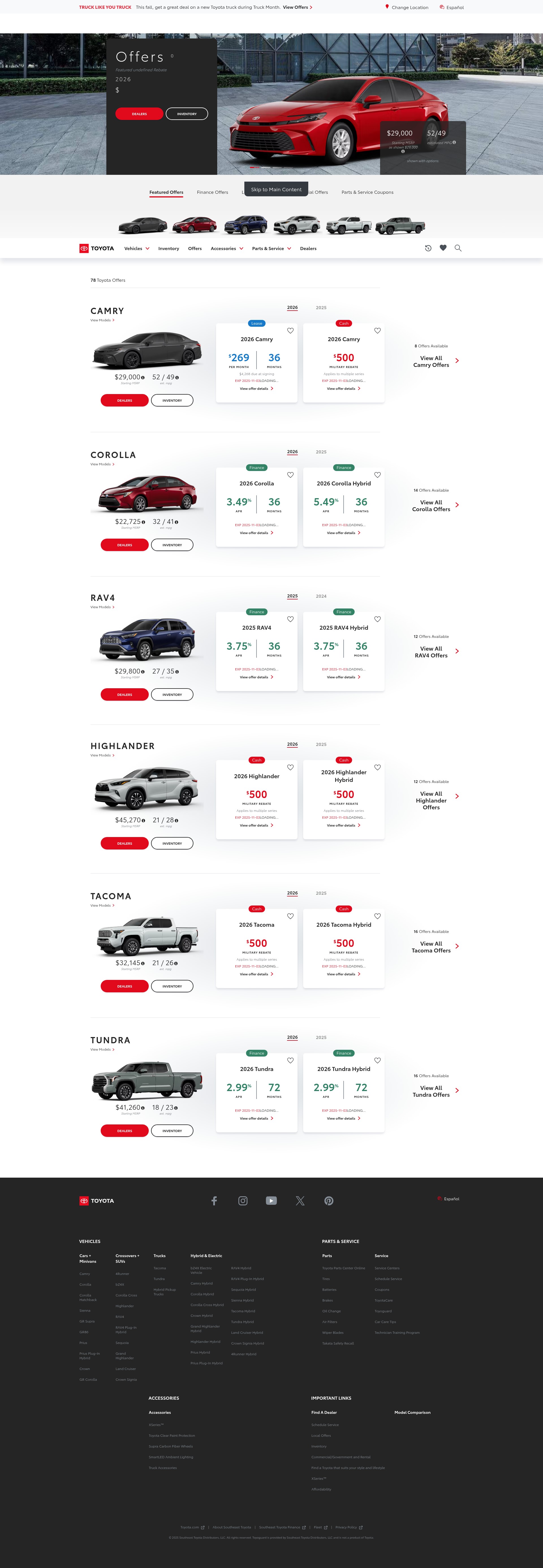 Screenshot of exploretoyota.com