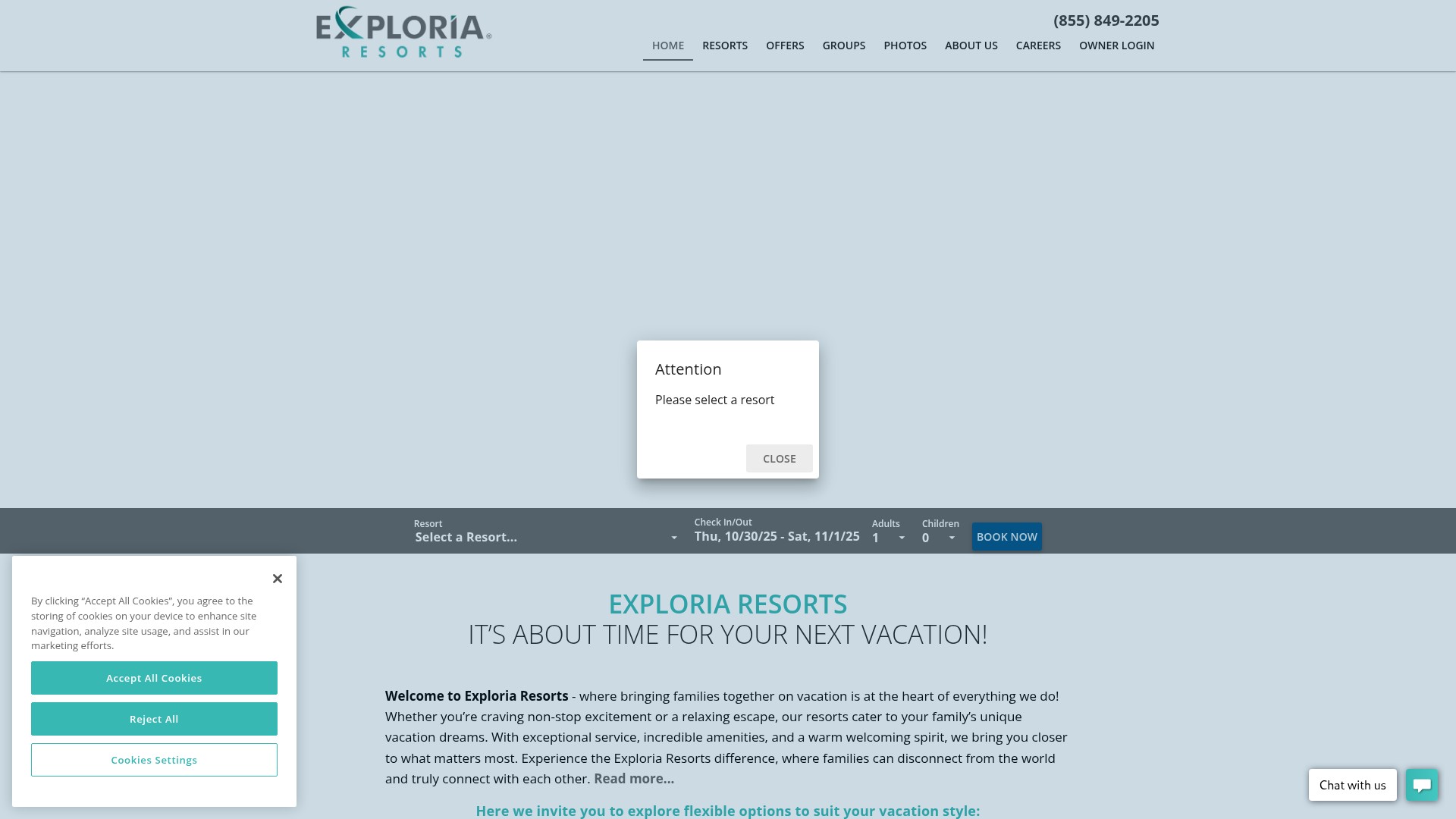 Screenshot of exploriaresorts.com