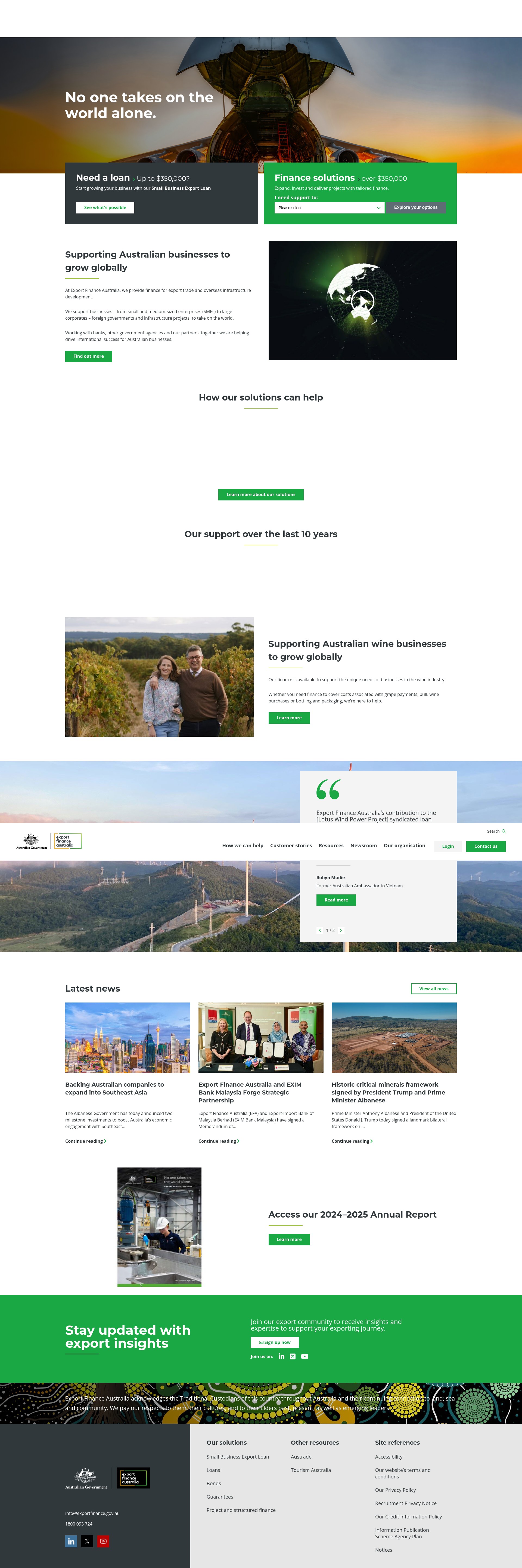 Screenshot of exportfinance.gov.au