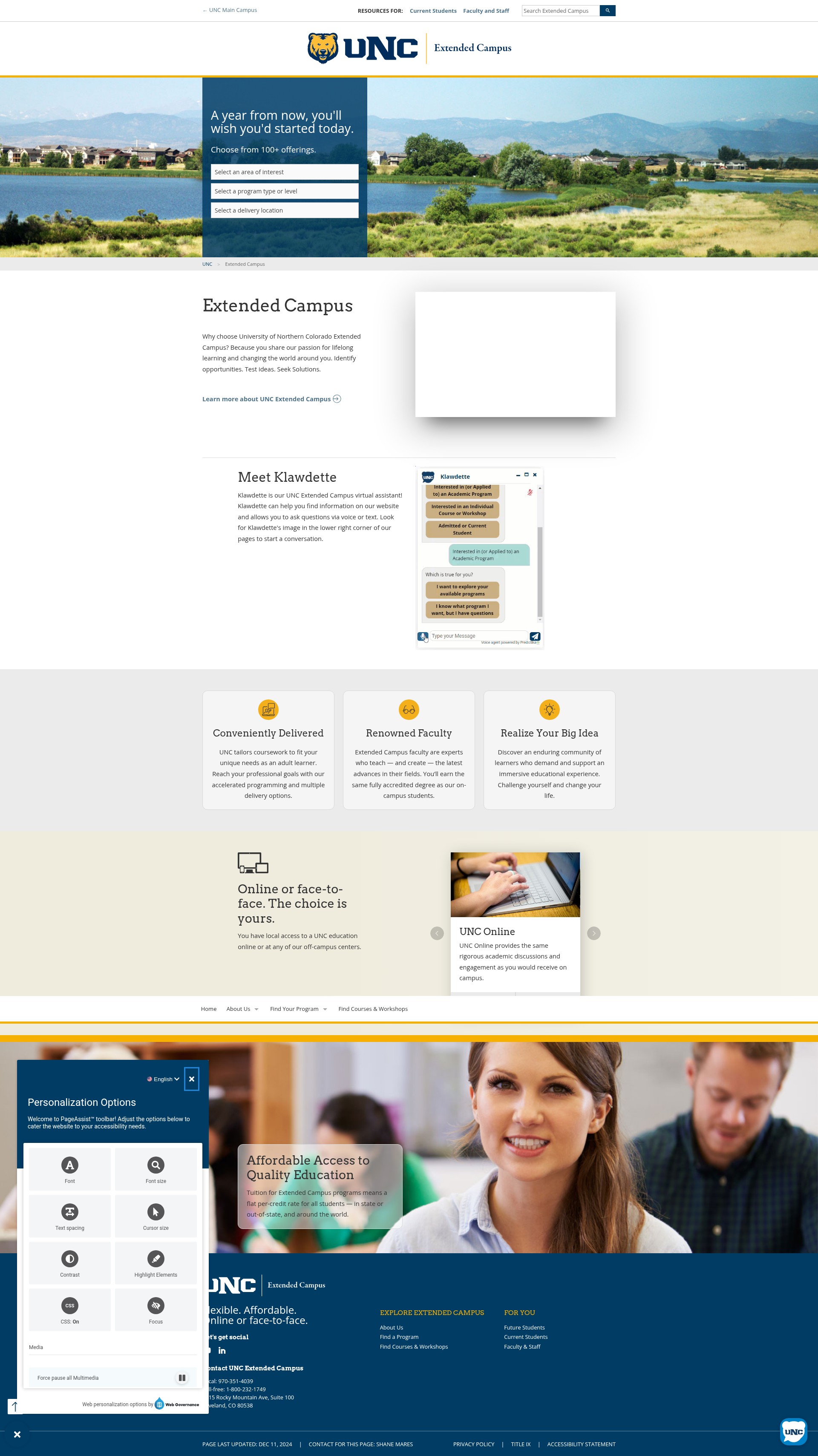 Screenshot of extended.unco.edu