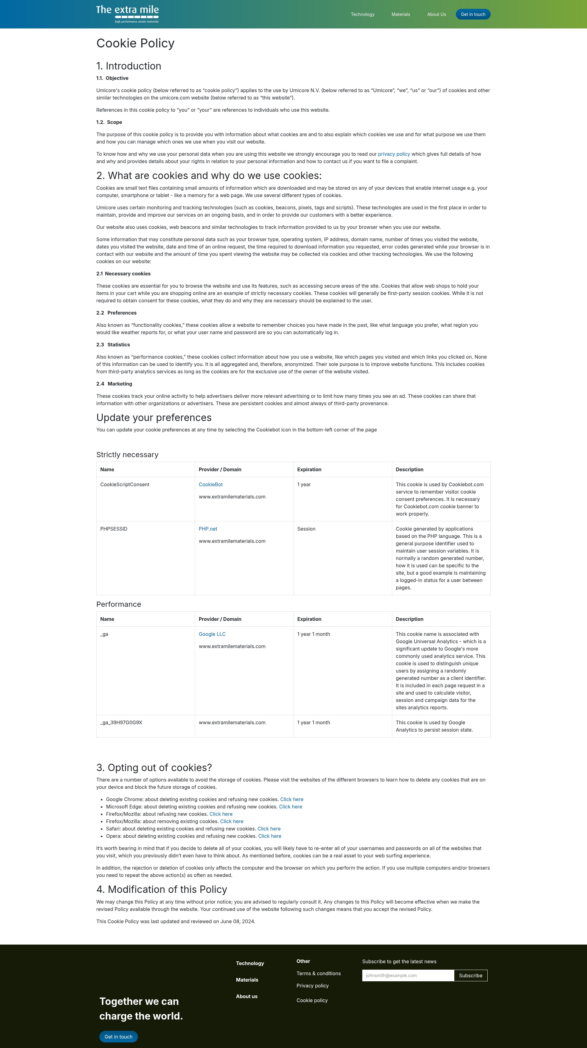 Screenshot of extramilematerials.com