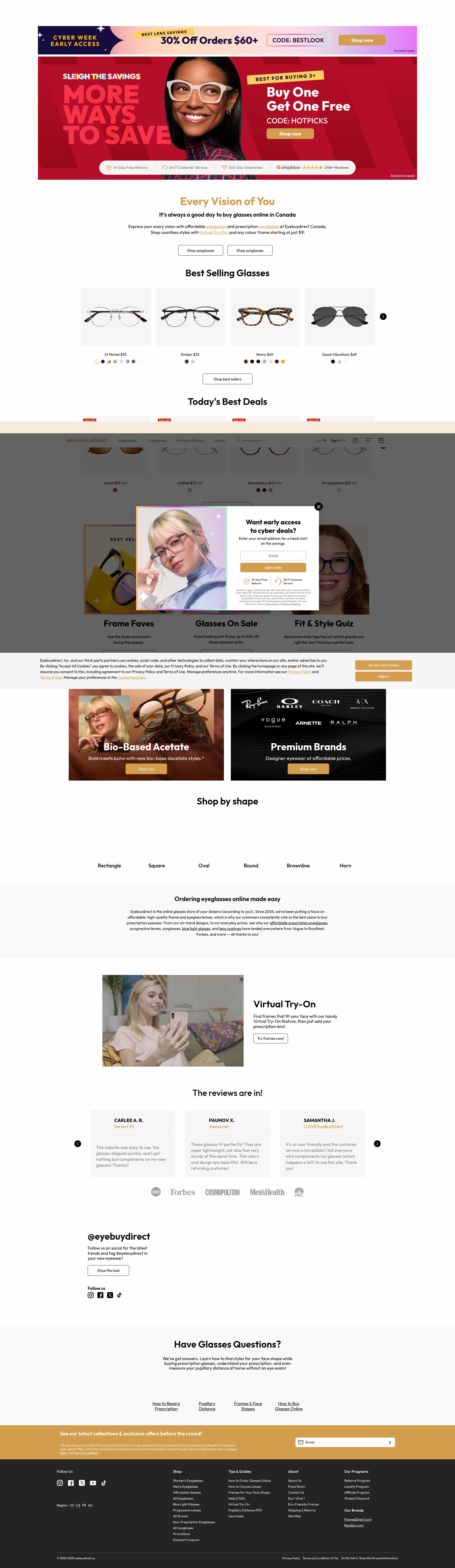 Screenshot of eyebuydirect.ca